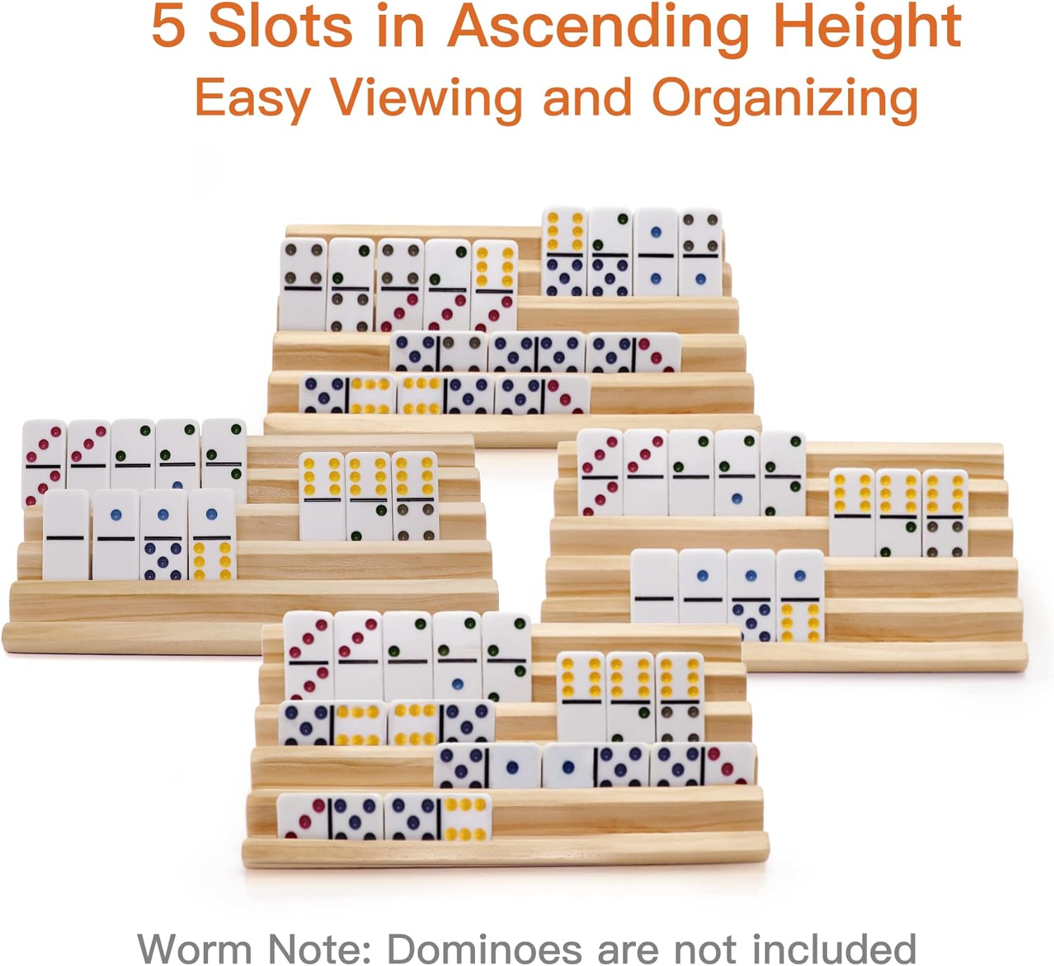 Domino Racks with Stand Set of 4, Mexican Train Dominoes Set Trays Wooden Domino Holders for Mexican Train and Other Domino Games for Kids & Adults - Hobbies, Indoor Activities & Family Fun