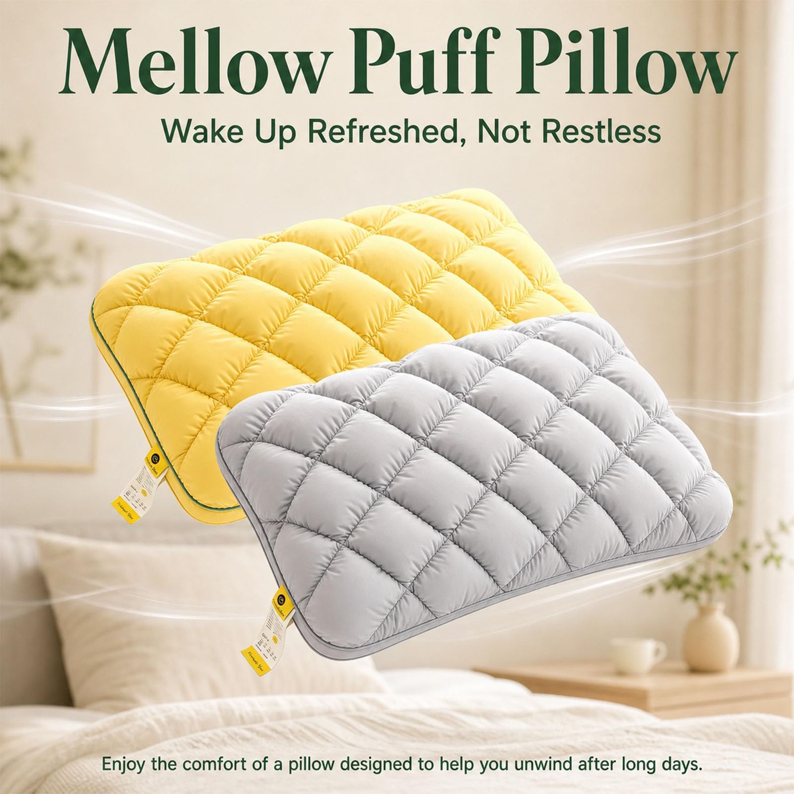 Jeeeun Marshmallow Pillow, Cooling Marshmallow Puff Pillow for Side and Back Sleepers, Breathable High Resilience Support, Fluffy Washable (Gray,Low Pillow)