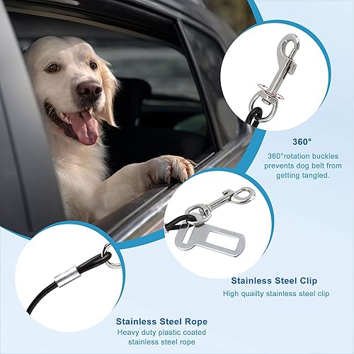 Miniatura 5 de Mogoko Cinturón de seguridad de automóvil para perro a prueba de mordidos, correa de acero inoxidable para mascotas, correa de cinturón de seguridad