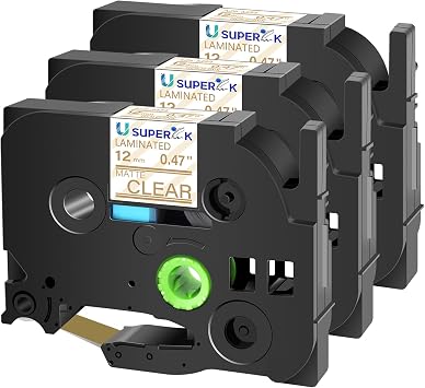 USUPERINK 3 Pack TZe-M34 12mm 0.47 Laminated Tape Compatible with Brother P Touch Label Tape 1/2 inch TZe TZ-M34 TZeM34 Gold on Matte Clear TZe TZ Label for PT-H100 PT-H110 D200 D210 D400 D600