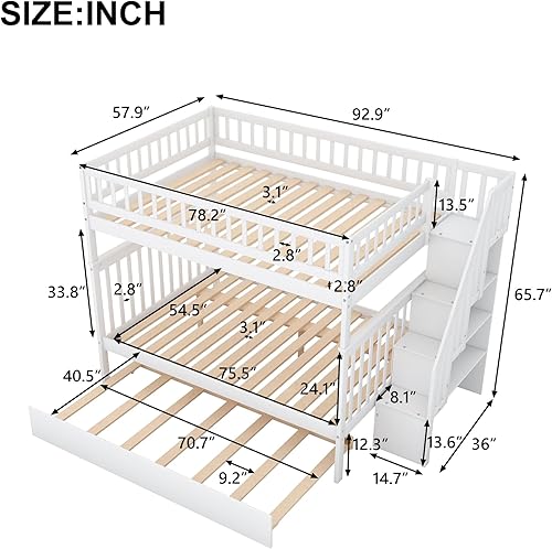 Miniatura 158 de Merax Litera de escalera individual sobre matrimonial con nido, escalera de almacenamiento y barandilla de longitud completa, litera de