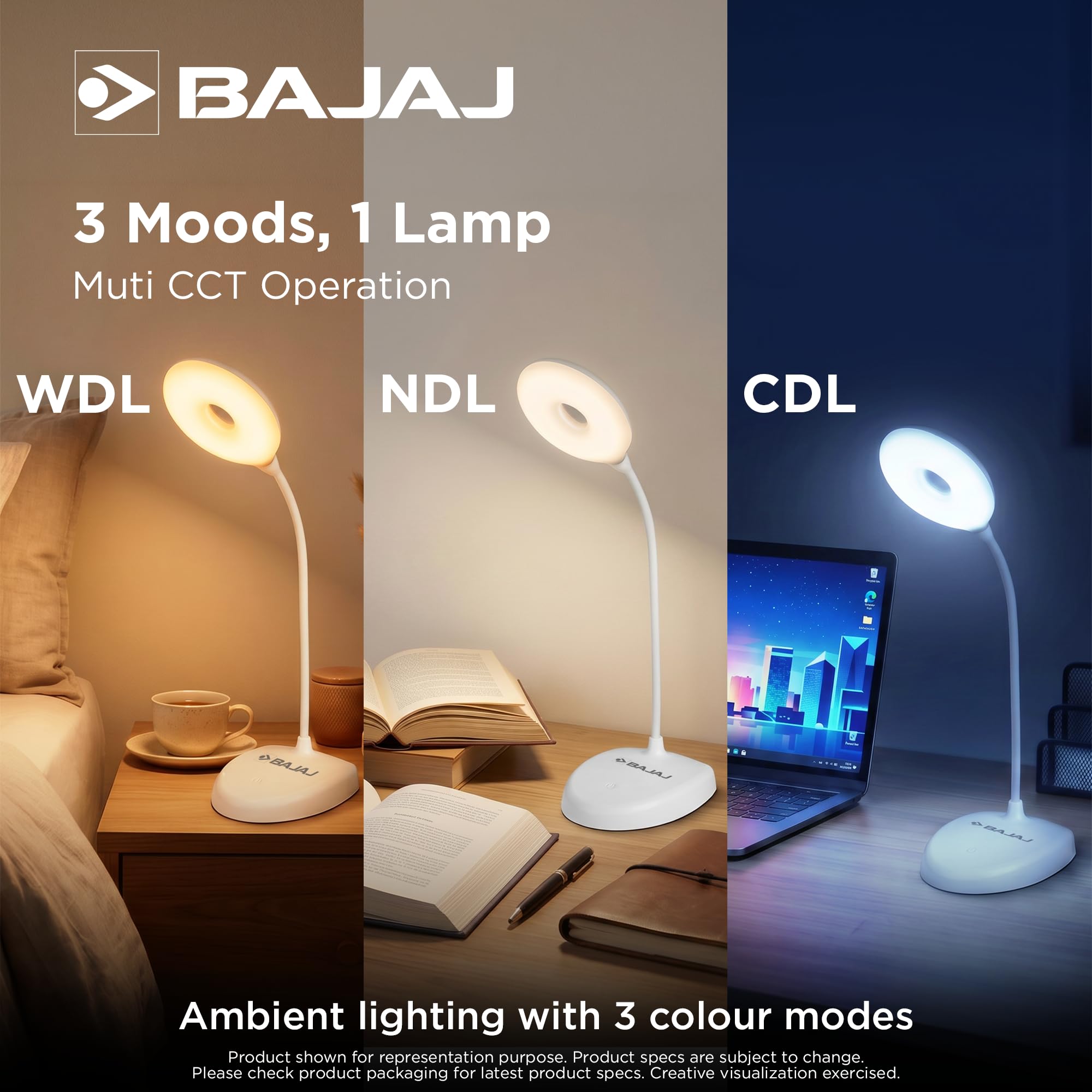 Bajaj Softlite LED Table Lamp - 3 Color Modes, Rechargeable -3