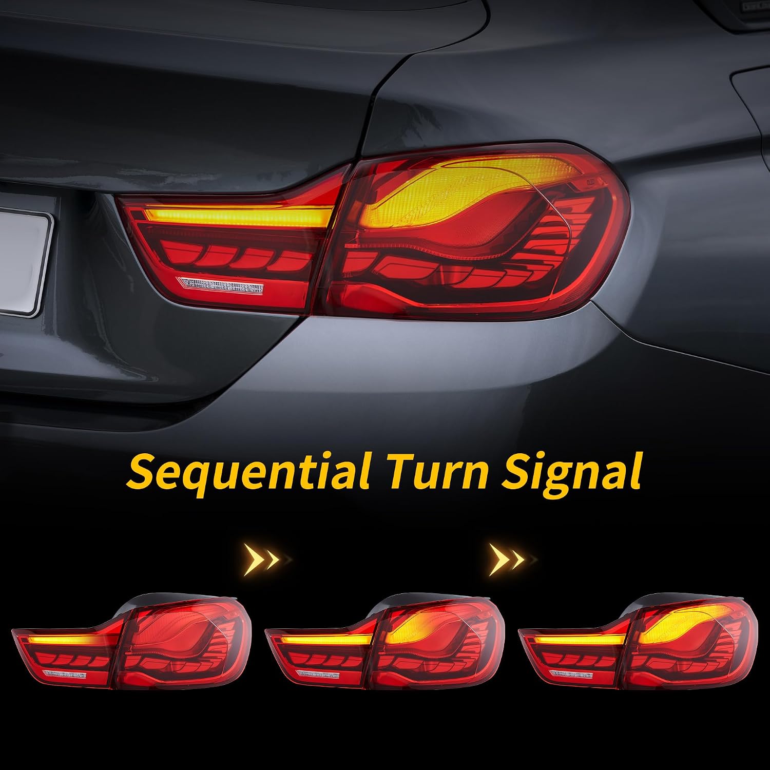 VLAND OLED Tail Lights Compatible With BMW 4 Series (F32/F33/F36) 2014-2020 / M4 (F82/F83) 2014-2020, With Upgrade Dragon Scales Running Light, Red Lens