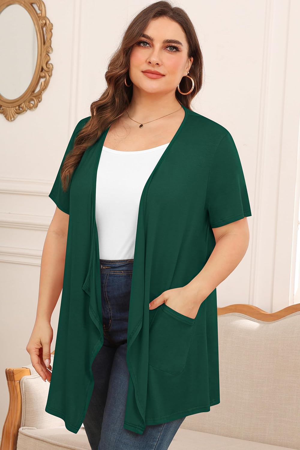 TIANZHU Plus Size Cardigan for Women Lightweight Short Sleeve Summer Dressy Light Cardigan - Image 4