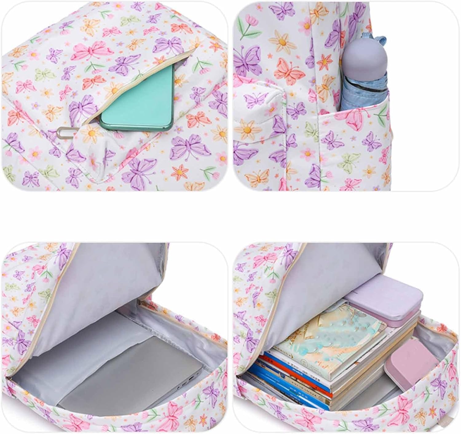 Bow Backpack 3 Pcs Set Lightweight Bags Set Aesthetic Daypack Bow Rucksack for Daily Commute and Campus Use image 2