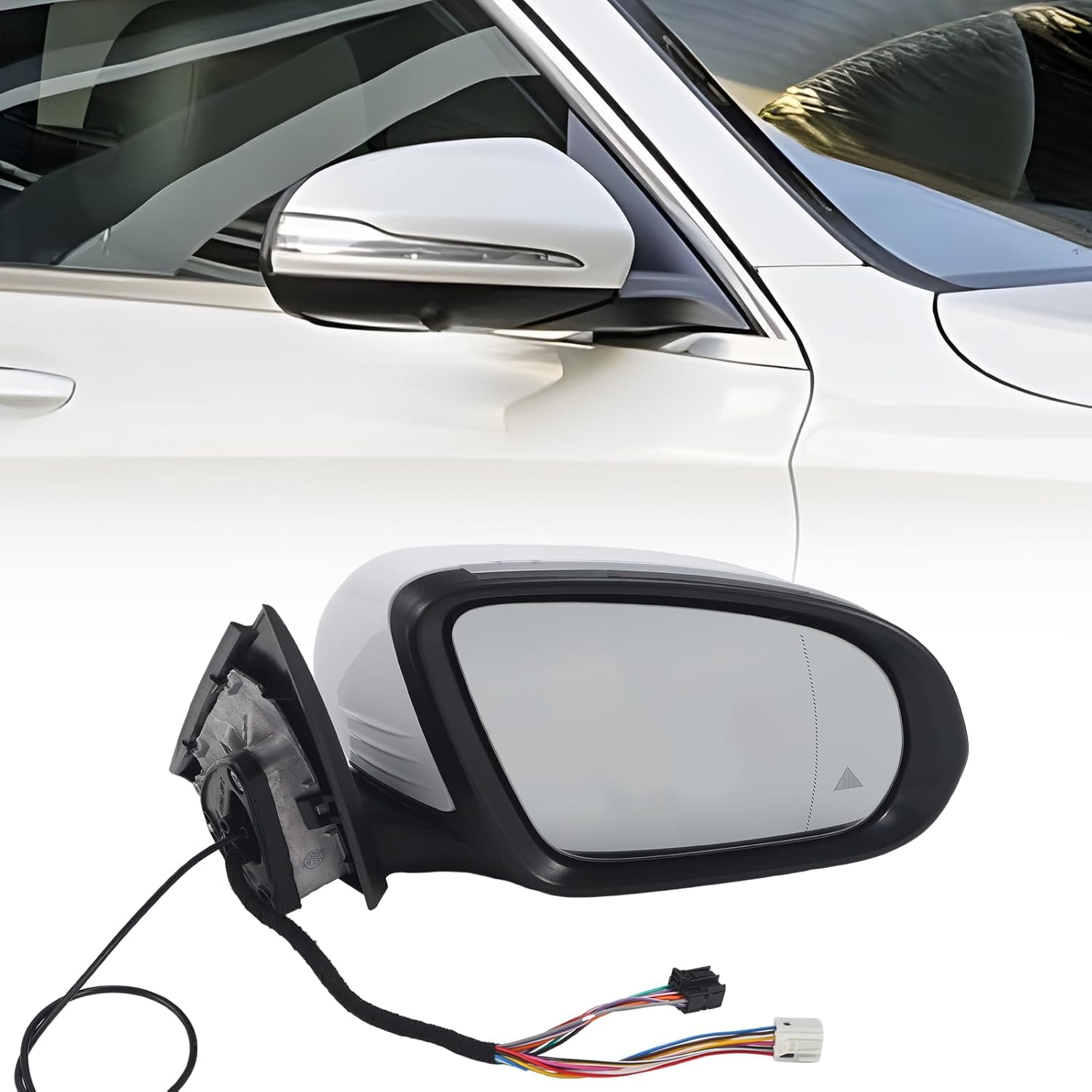 Passenger Side View Mirror Assembly Fit For W205 Mercedes Benz C Class C180 C200 C300 C250 2015-2021 With Electrical Folding/Blind Spot/Heated/LED Turning Signal Light/Memory/Puddle Lights (White)