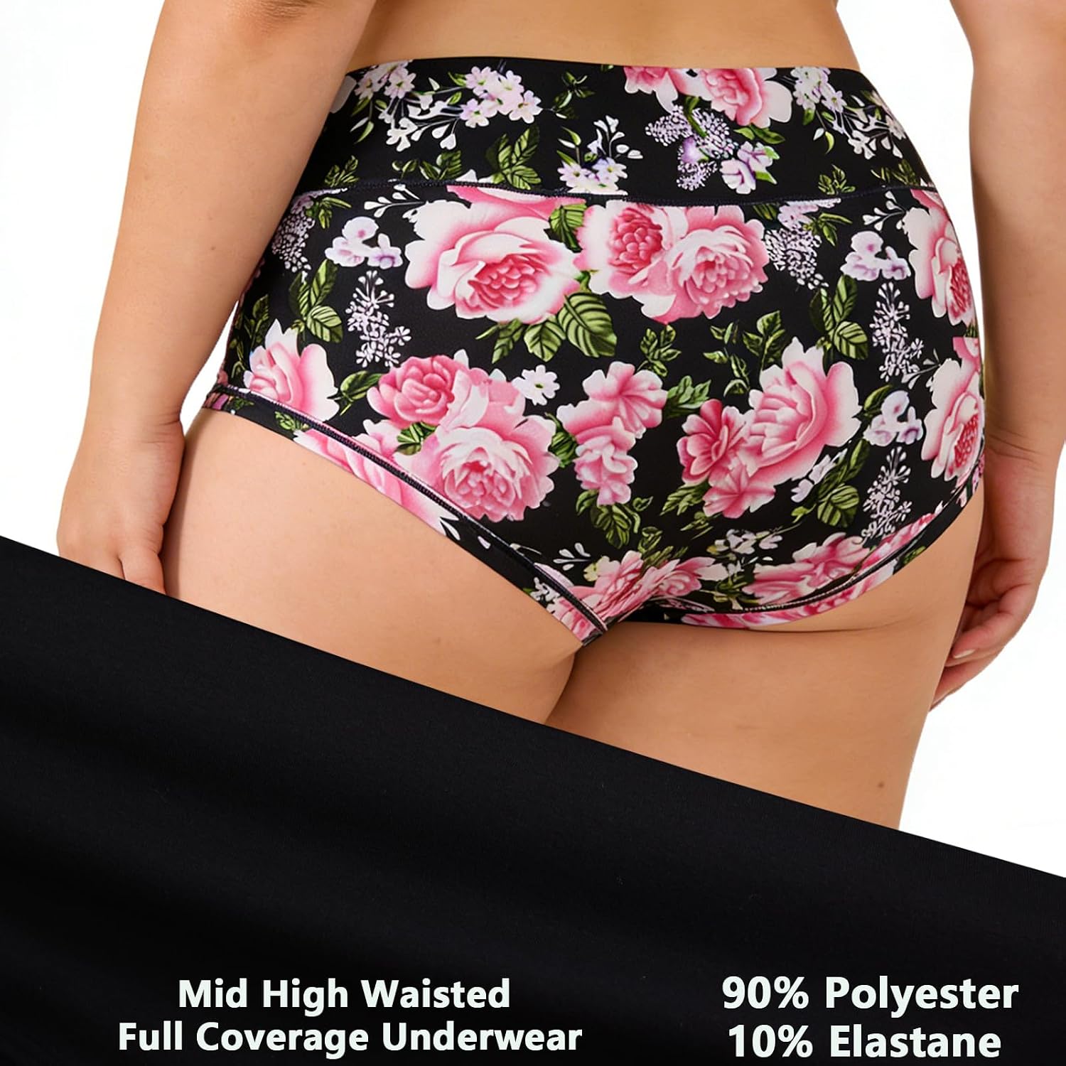 Womens Underwear Plus Size Panties XL-5XL 7 Pack Ladies Briefs Mid High Waist Floral Underwear Undies