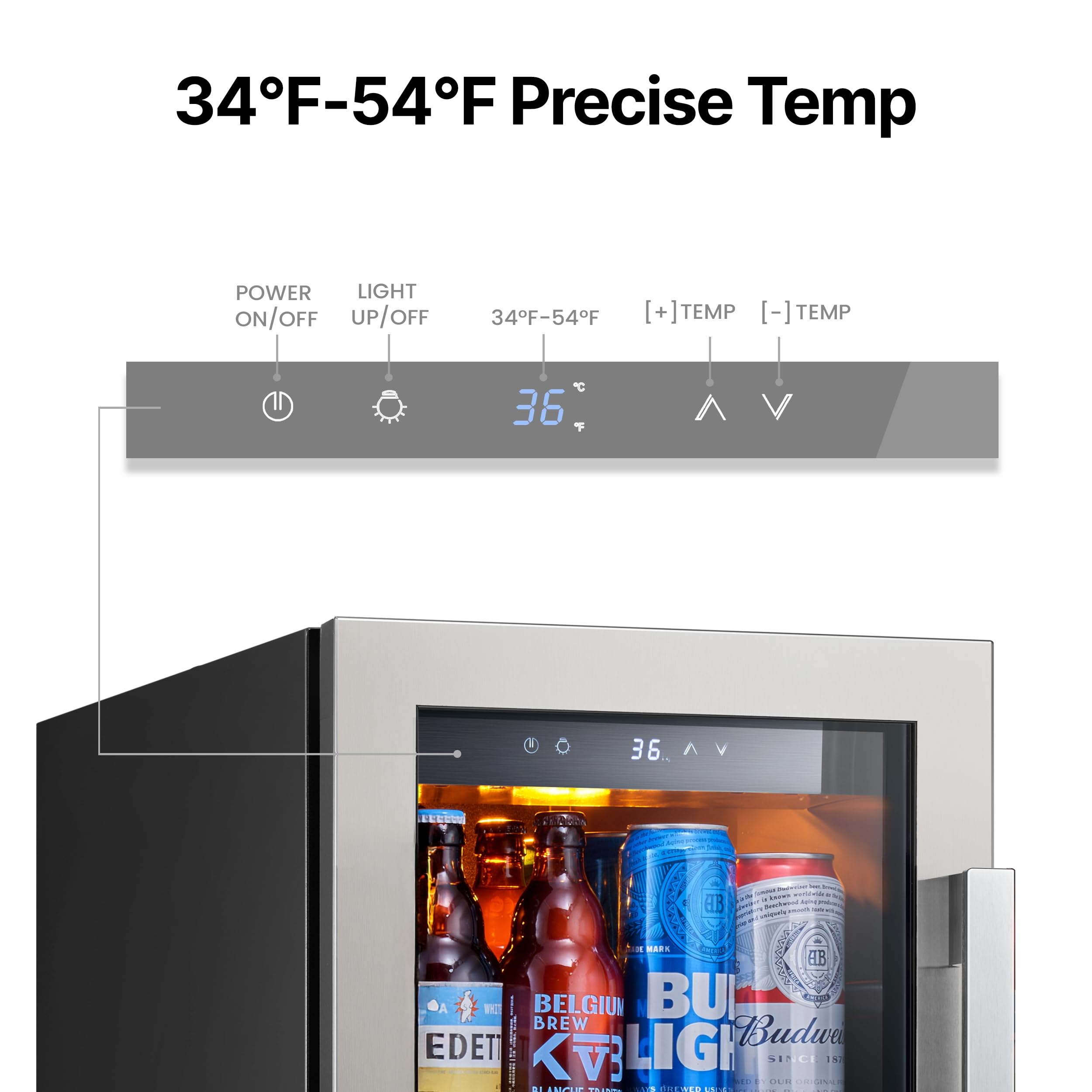 Ca'Lefort Beverage Refrigerator 15 Inch, 100 Cans Mini Fridge With Double Glass Door, Built-In Or Freestanding Drink Cooler With Amber LED Light, Beverage Fridge For Kitchen Bar Office(Left-Hinged) on Fridge.com - View 4
