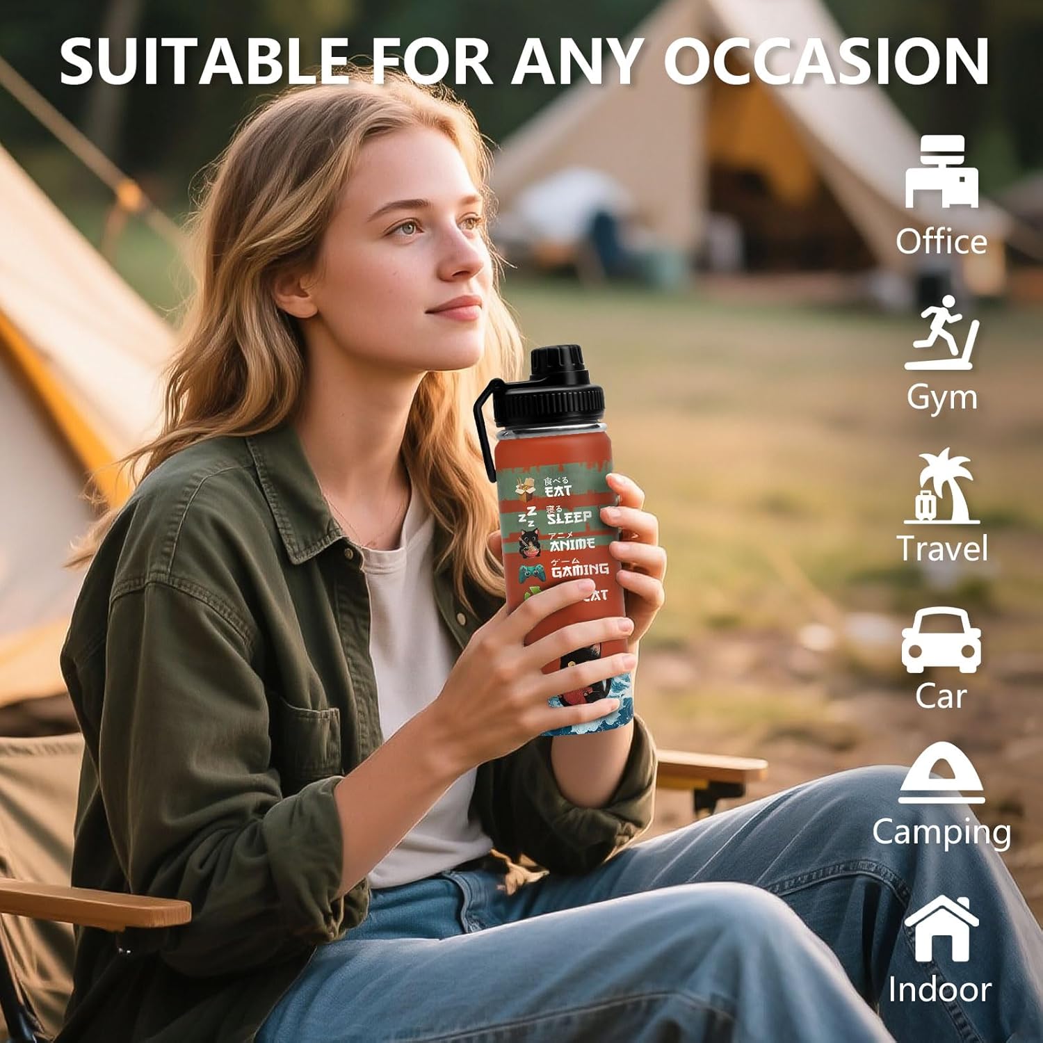 DUUV Cat Gifts for Women, 18 Oz Anime Cat Water Bottle, Cats Lover Gifts for Birthday Christmas, Cute Anime Bottles for Mom Sister Friends, Sport Water Bottle for Gym Travel, 1PCS - Image 6