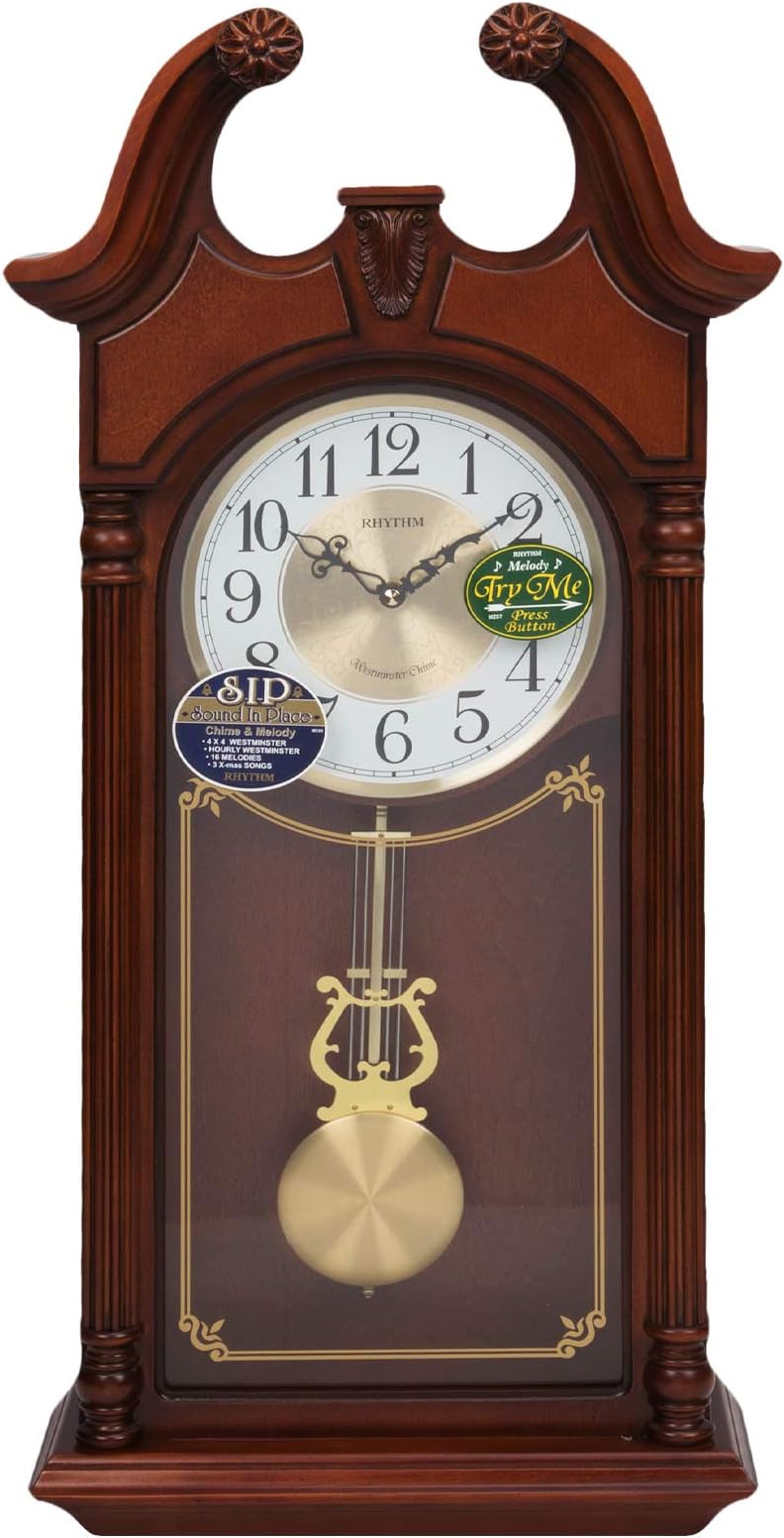 RHYTHM Wooden Wall Mounted Broken Arch Pendulum Clock SIP