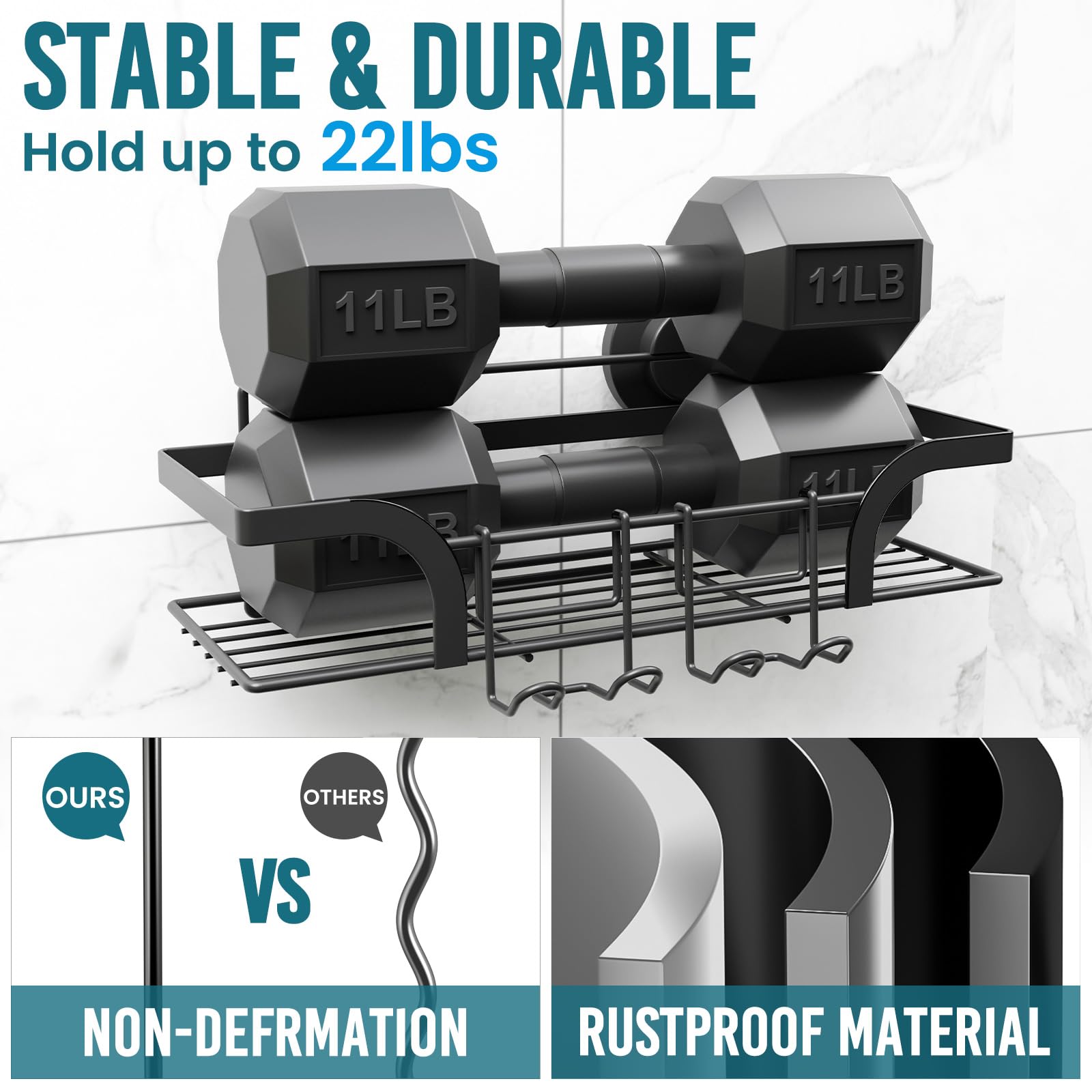 TAILI 2 Pack Rustproof Suction Shower Caddy - Image 3