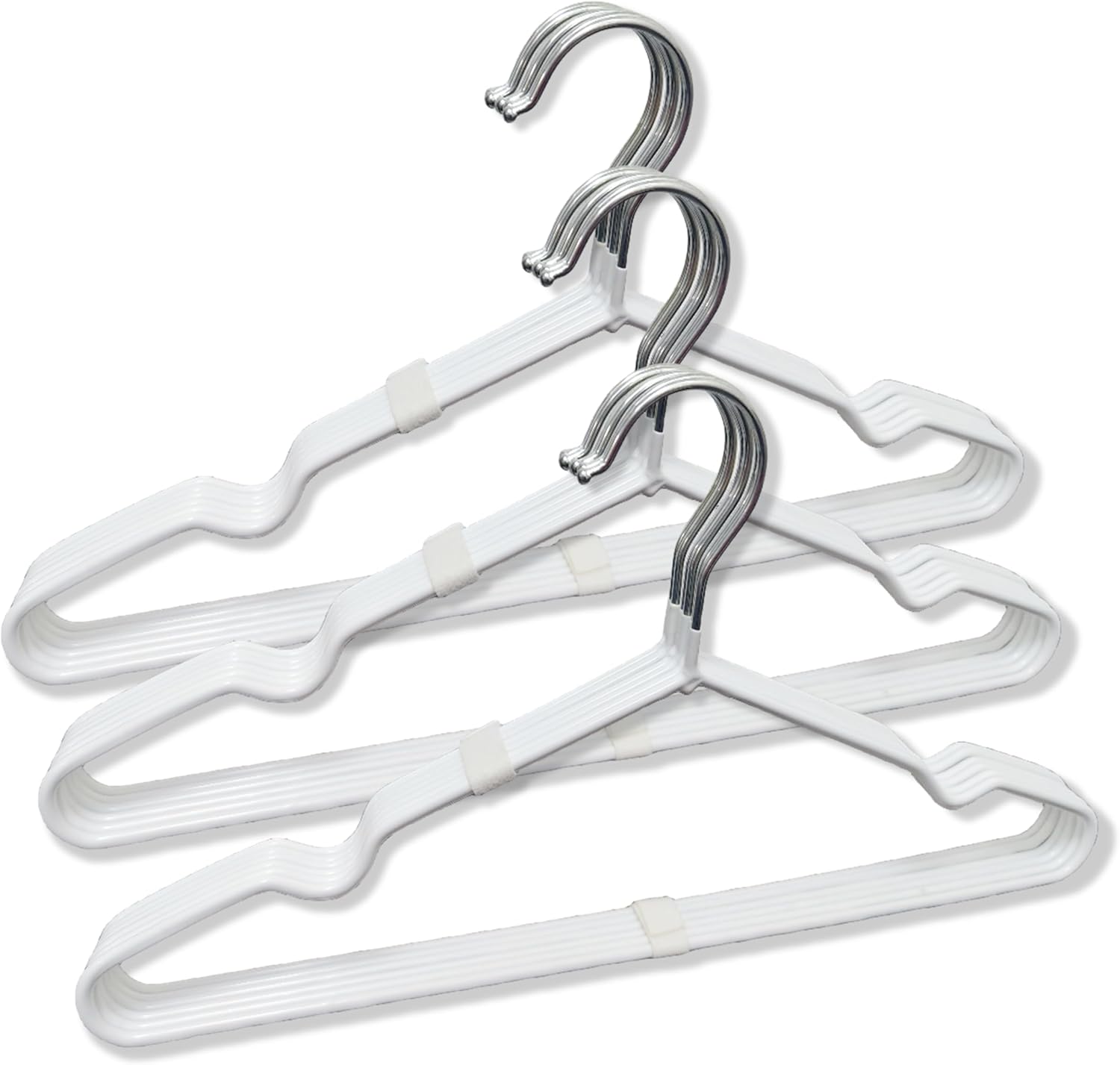 ‌Stainless Steel Heavy Duty Hangers - Non-Slip Rubber Coated, Space Saving Ultra Thin Design for Coats, Pants & Dresses (50 Pack, White)