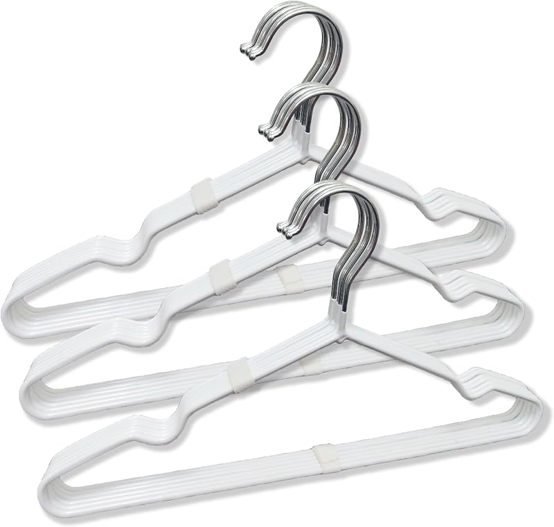 Stainless Steel Rubber Hangers 12-Pack, Heavy Duty Non-Slip Ultrathin White | Rust-resistant, gentle on delicate fabrics, ideal for suits & dresses, maximizes closet rod capacity