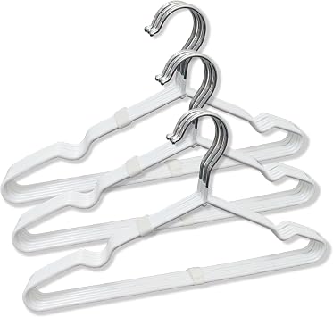 Stainless Steel Rubber Hangers 12-Pack, Heavy Duty Non-Slip Ultrathin White