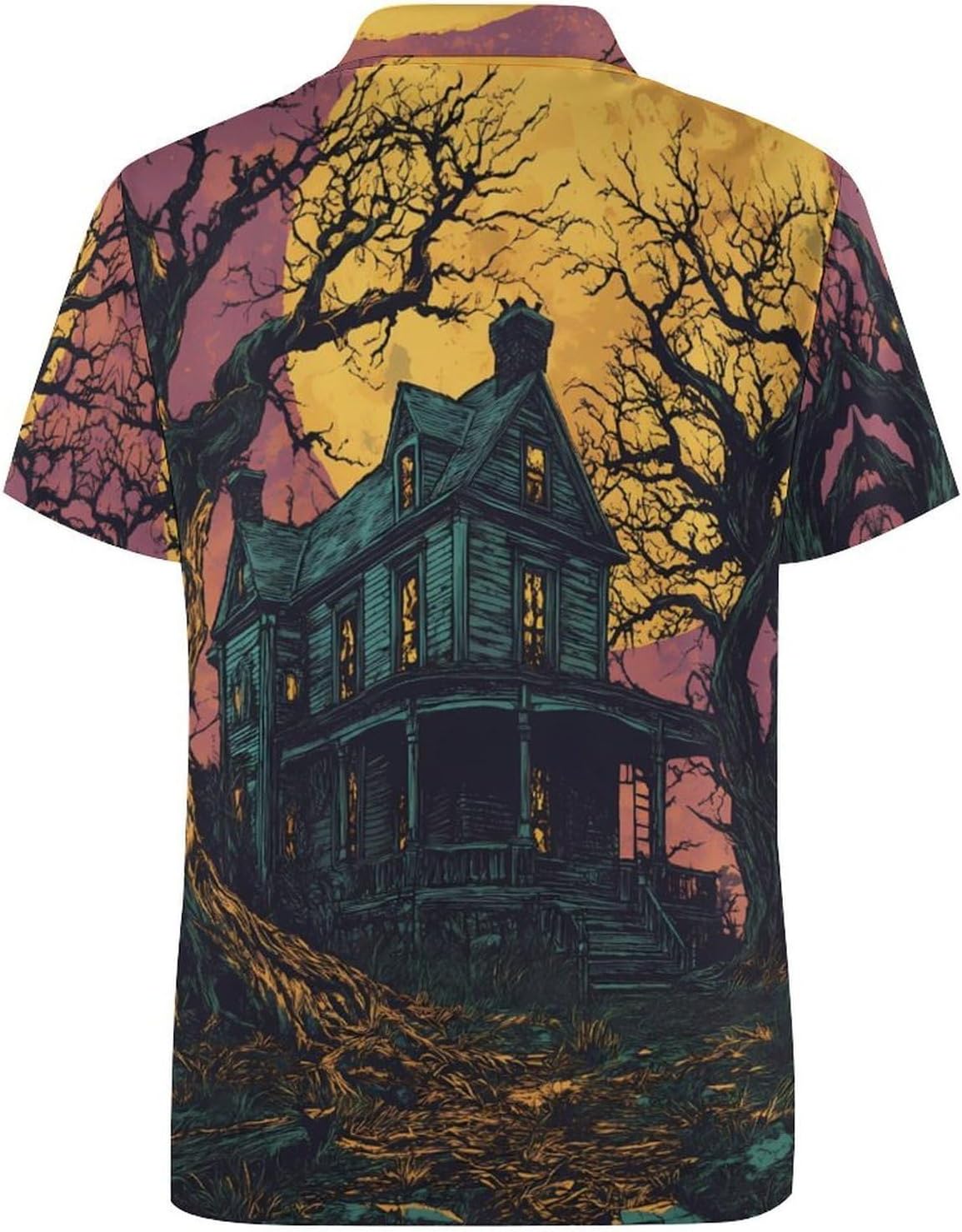Haunted House and Moon Women's Golf Polo Shirts Short Sleeve Quick Dry Tennis Tops Casual Work Blouses
