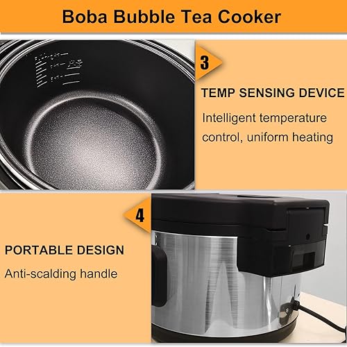 Miniatura 6 de Yovtekc - Olla comercial de tapioca con perlas, olla automática de tapioca de 12 litros, olla de té de burbujas antiadherente con panel de botón