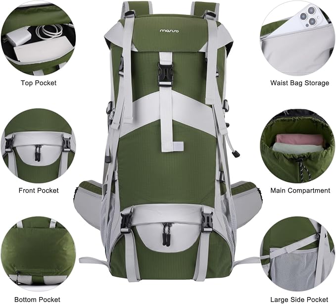 Mochila de senderismo de 50L impermeable con funda de lluvia para hombre y mujer miniatura 5