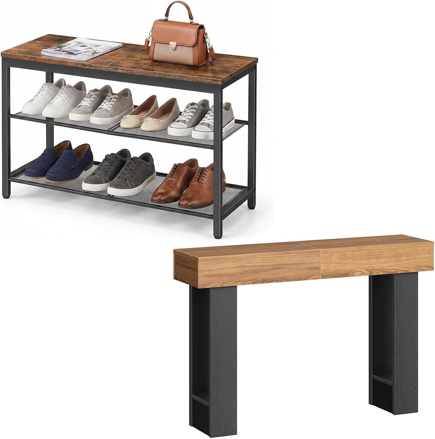 HOOBRO Shoe Bench and Entryway Table Bundle, for Small Spaces, Living Room, Bedroom BF75HX01-BH176XG01