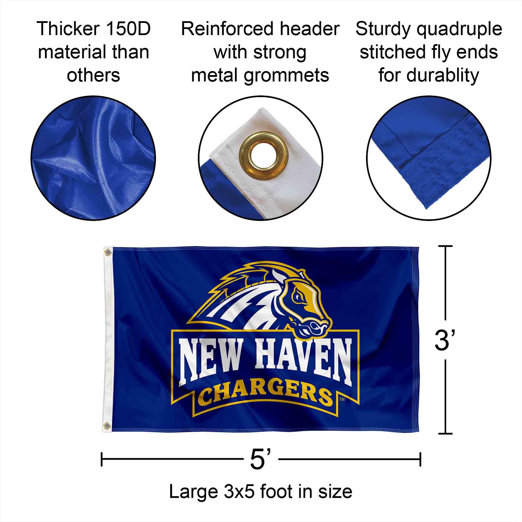 University Of New Haven UNH Chargers Flag - 3x5 Ft Polyester Indoor/Outdoor College Banner, Style 1