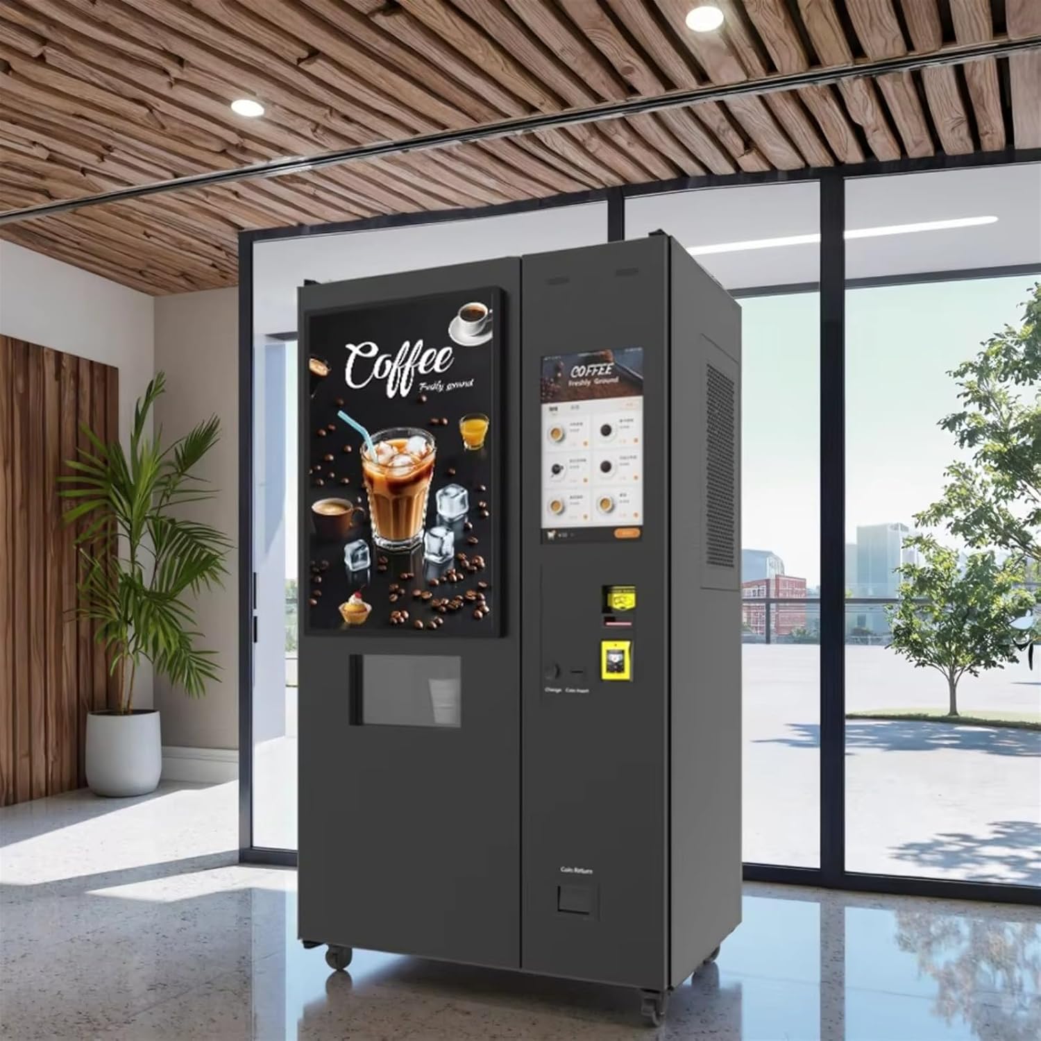 Commercial Automatic Coffee Vending Machine, Touch Screen Coffee Vending Machine with Digital Payment, Multiple Drink Options for Office, Airport Terminal, Business Center