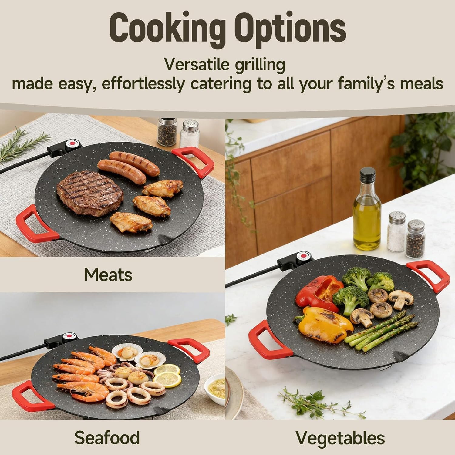 Indoor Grills Electric Smokeless, 2026 Upgraded Nonstick Electric Griddle for Indoor Use, Adjustable Temp, Fast-Heating Tabletop Grill for Steaks, Burgers, Pancakes, BBQ (12in)
