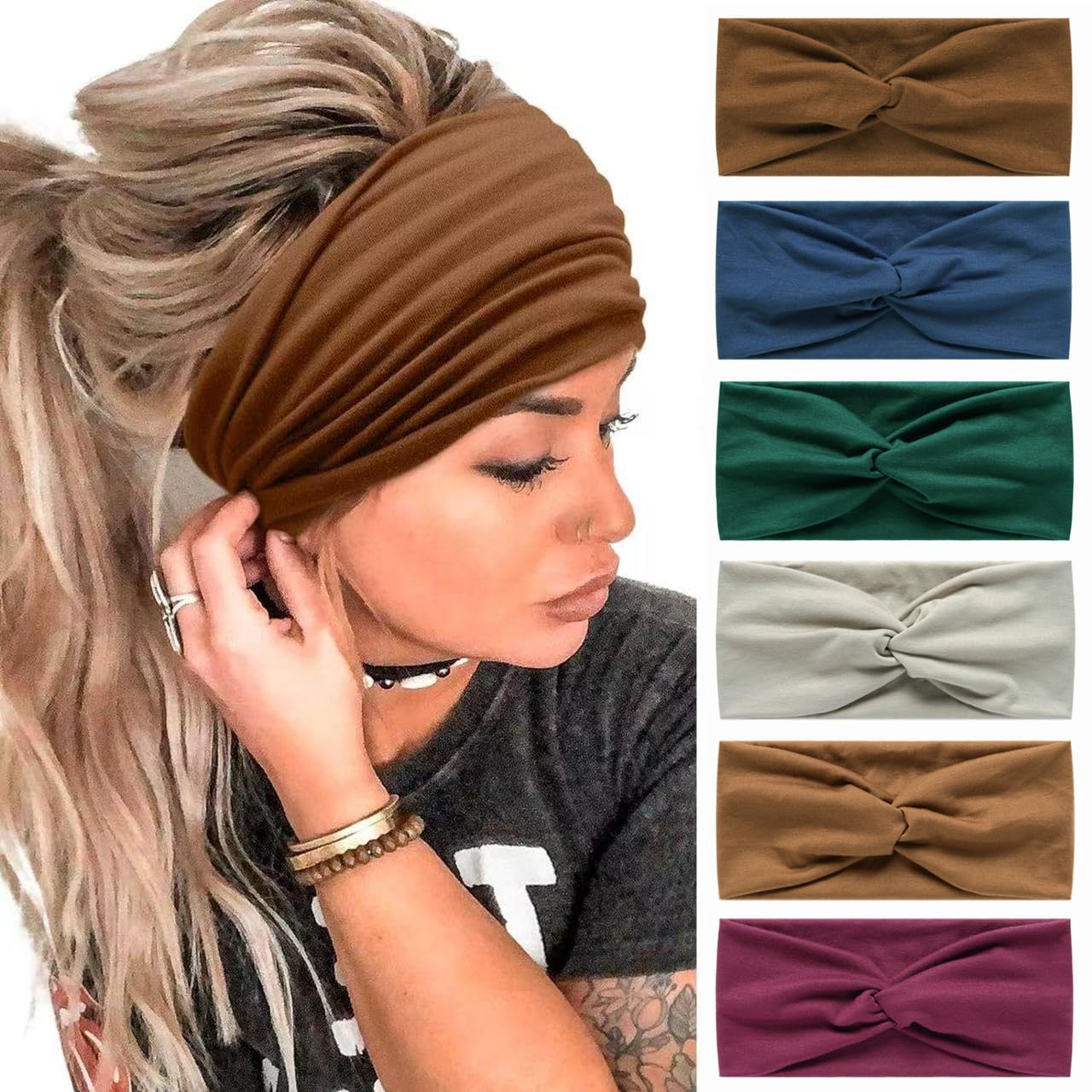Zweetband Dames Wrap Women Band Hair Head Bandana Hoofdband Elastische Haarband Fitness Hoofdband Dames (Zwart, One Size