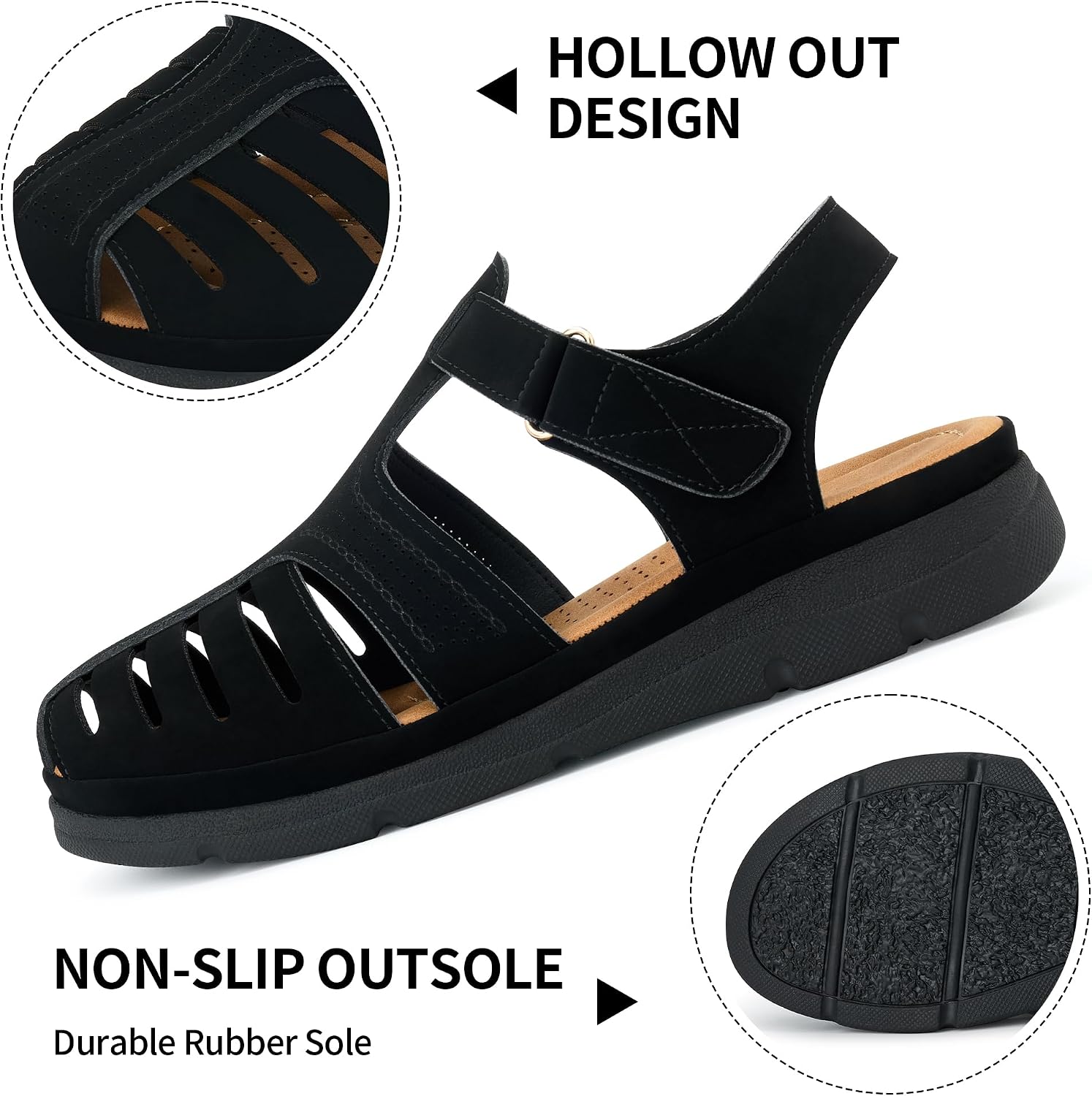 Womens Summer Flat Sandals: Comfortable Closed Toe Dressy Flats Sandals Ankle Strap Casual Outdoor Fisherman Walking Sandal