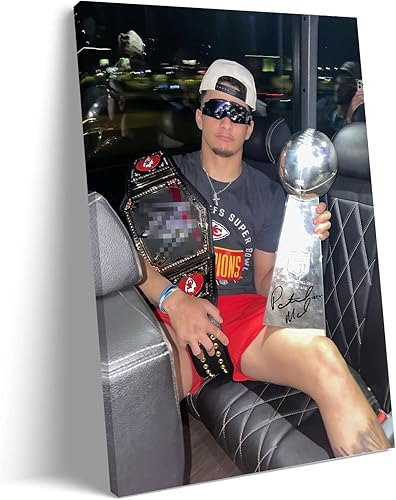 Póster de la superestrella de fútbol americano 2023 Patrick Mahomes Championship Signature Poster contemporáneo para el hogar y el dormitorio (24 x