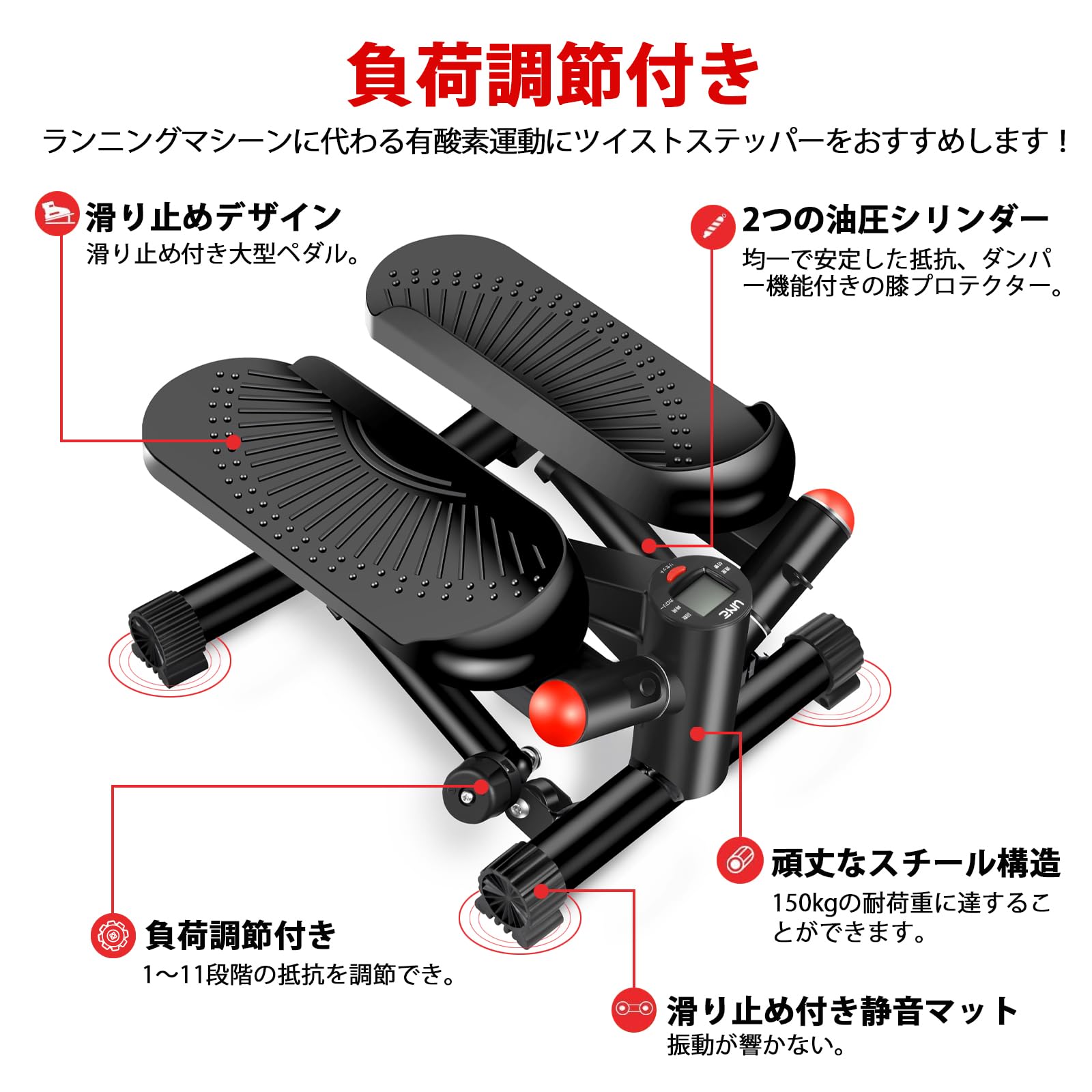 Amazon | UNE ステッパー 負荷調節付き バンド/保護マット付き LCD