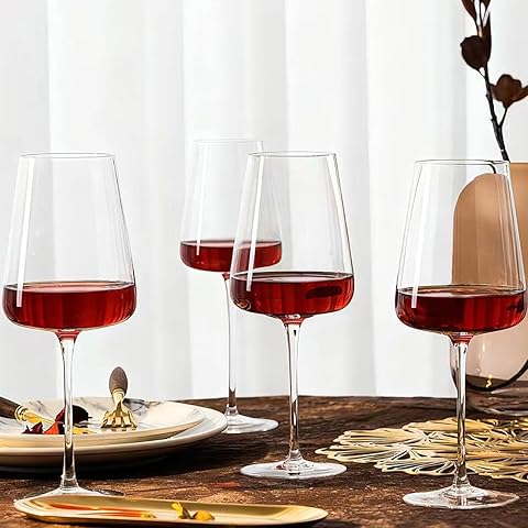 Hand Blown Red Wine Glasses Set of 4 – 20oz Burgundy Wine Glasses With Long Stem – ...