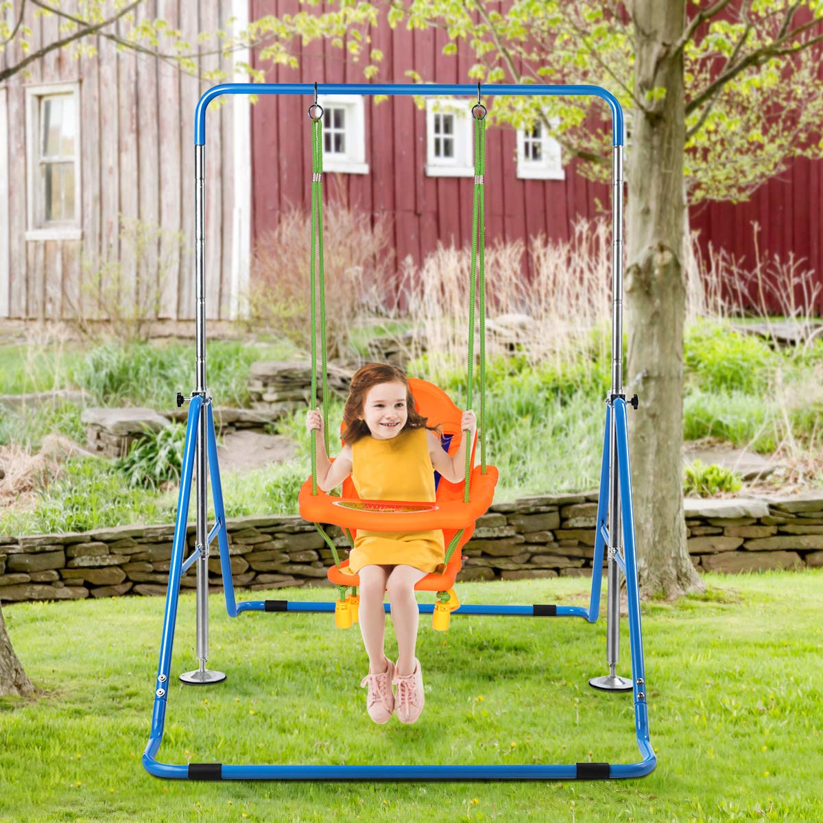 COSTWAY Barra Gimnasia Artistica, Estructura Triangular, Barra Horizontal Junior Ajustable en Altura, Equipo Gimnasia Ritmica para Entrenamiento Niños Niñas