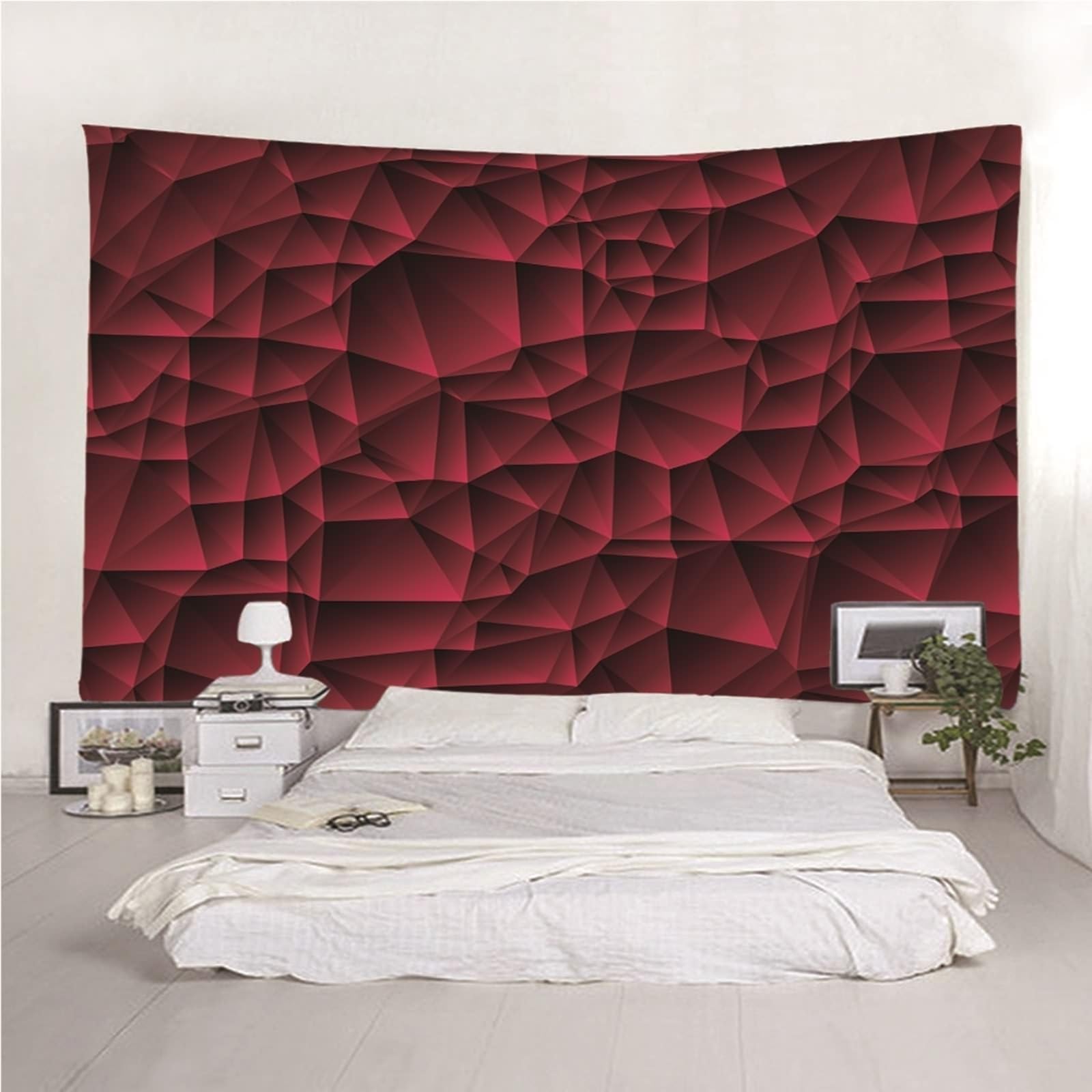 Wycian Tapiz de pared de macramé rojo, diseño geométrico 3D, microfibra, 240 x 220 cm (ancho x alto)
