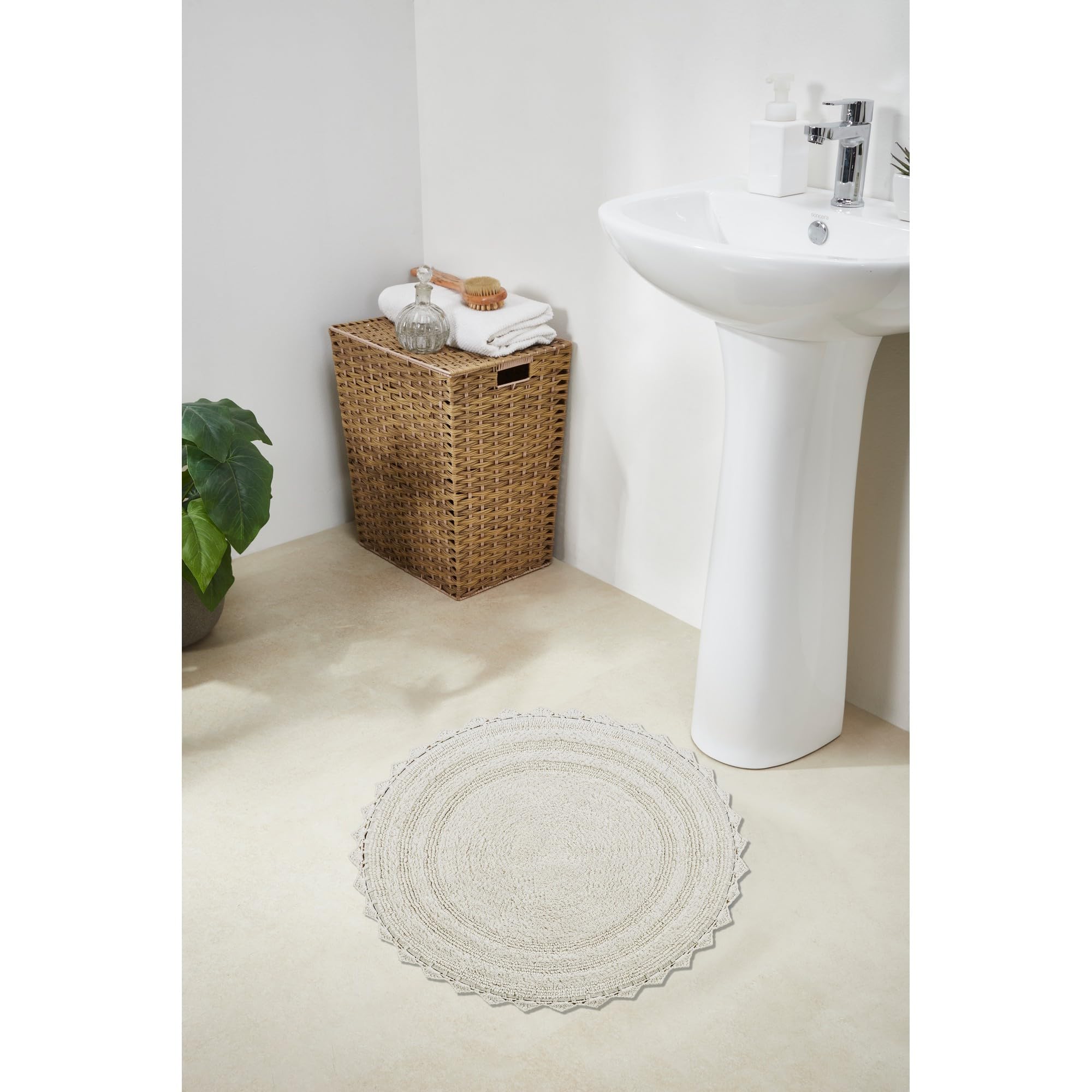 Better Trends Lilly Crochet Badteppich, rund, waschbar, 100% Baumwolle, wasserabsorbierend, Badematten, wendbar, für Dusche, Schlafzimmer oder Heimdekoration, Elfenbeinfarben, 61 cm