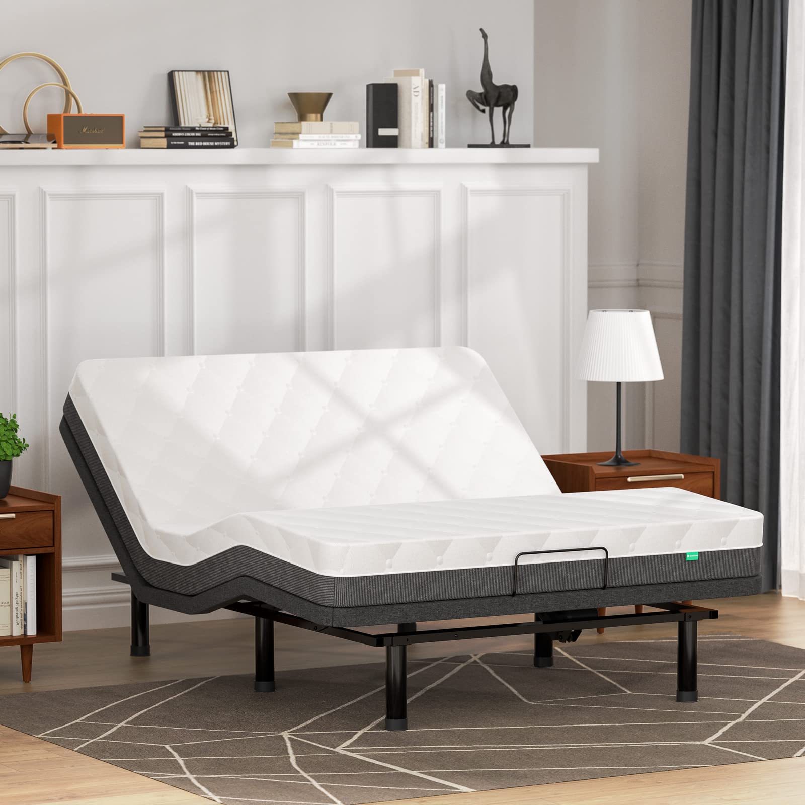 SunsGrove Motorized Upholstered Adjustable Bed Base with Wireless Remote, Head and Foot Incline, Memory Pre-Sets, Anti-Snore, Zero Gravity, Adjustable Leg Heights Bed Frame, Twin XL