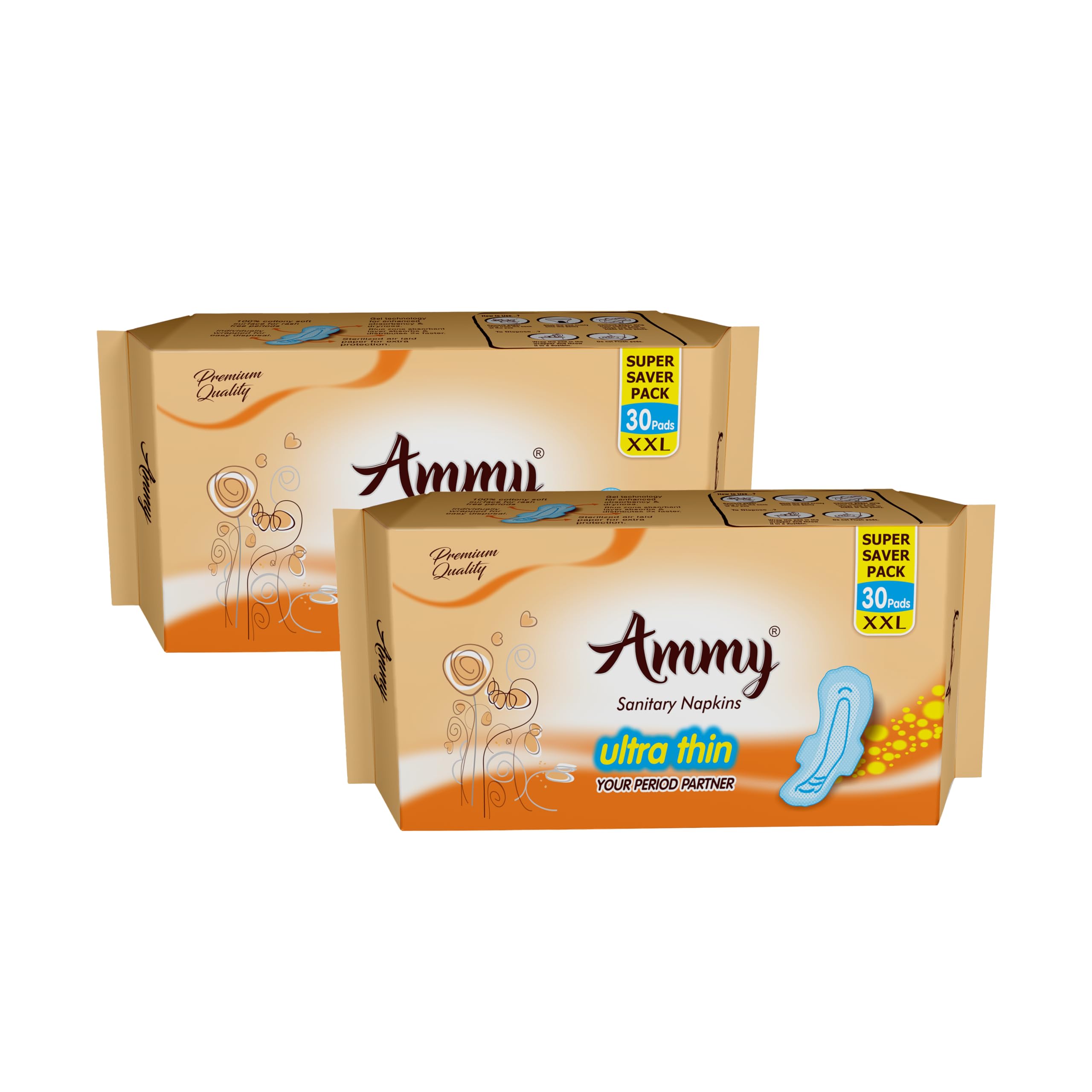 Ammy Ultra XXL Sanitary Napkins with Wings | Super Absorbent Core | 60 Sanitary Pads 2 Packs of 30 Pcs Each(60 Napkins) (B0CB1FM4DF) Amazon Price History, Amazon Price Tracker
