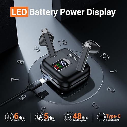 Miniatura 6 de EDYELL Auriculares Bluetooth Inalámbricos V1 Medio en el oído auricular, controlador de 0.512 in, 48 horas de tiempo de reproducción, con ENC,