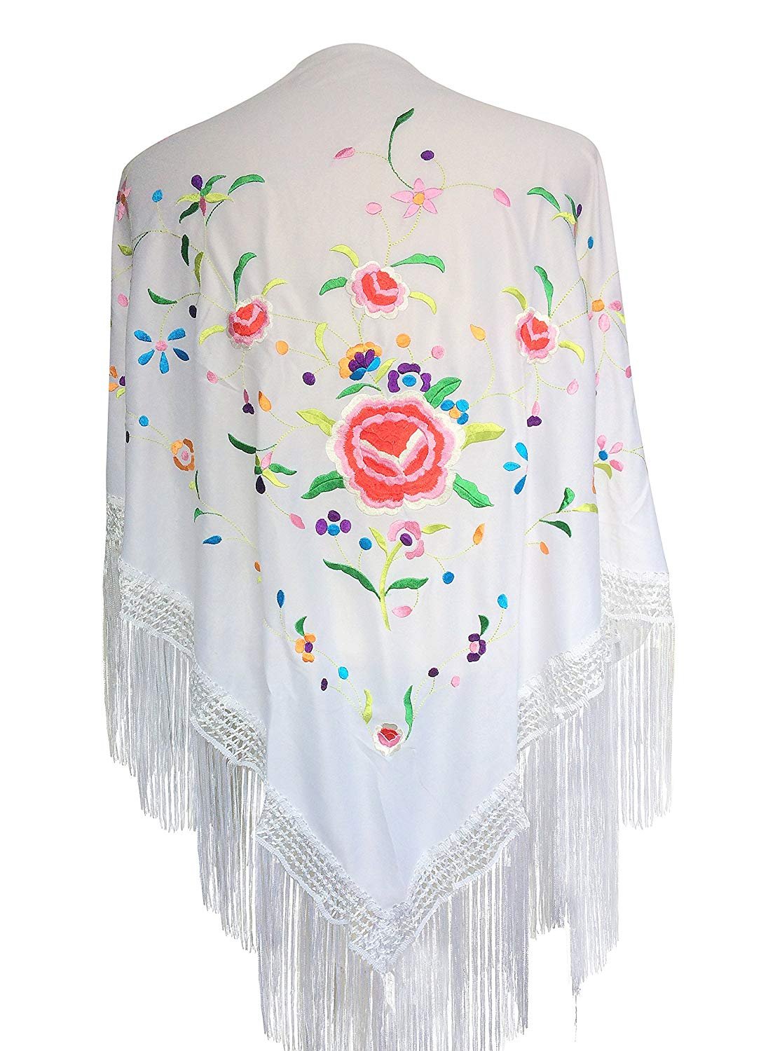 La SenoritaSpanish Flamenco Dance Shawl white colored flowers
