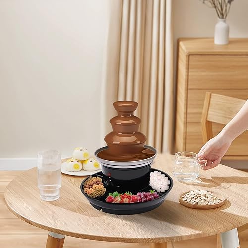 Miniatura 2 de Fuente de fondue de chocolate de 3 niveles, capacidad de 1 libra, con varilla giratoria en espiral, hecha de polipropileno y acero inoxidable 430,