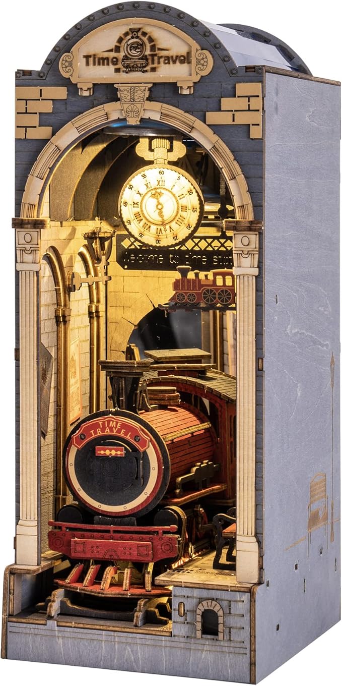 Rolife Book Nook Kit Puzzle 3D Madera Rompecabezas DIY Rincón de Libros Book Nook para Estantería Sujetalibros Decoración con Muebles y Accesorios, Time Travel