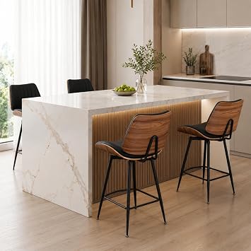 Breakfast Bar Stools, 360  Swivel Kitchen Stools Modern Style, Armless Barstools 27" Height with Metal Legs, Bar Chairs with Upholstered PU Leather Black, Set of 4