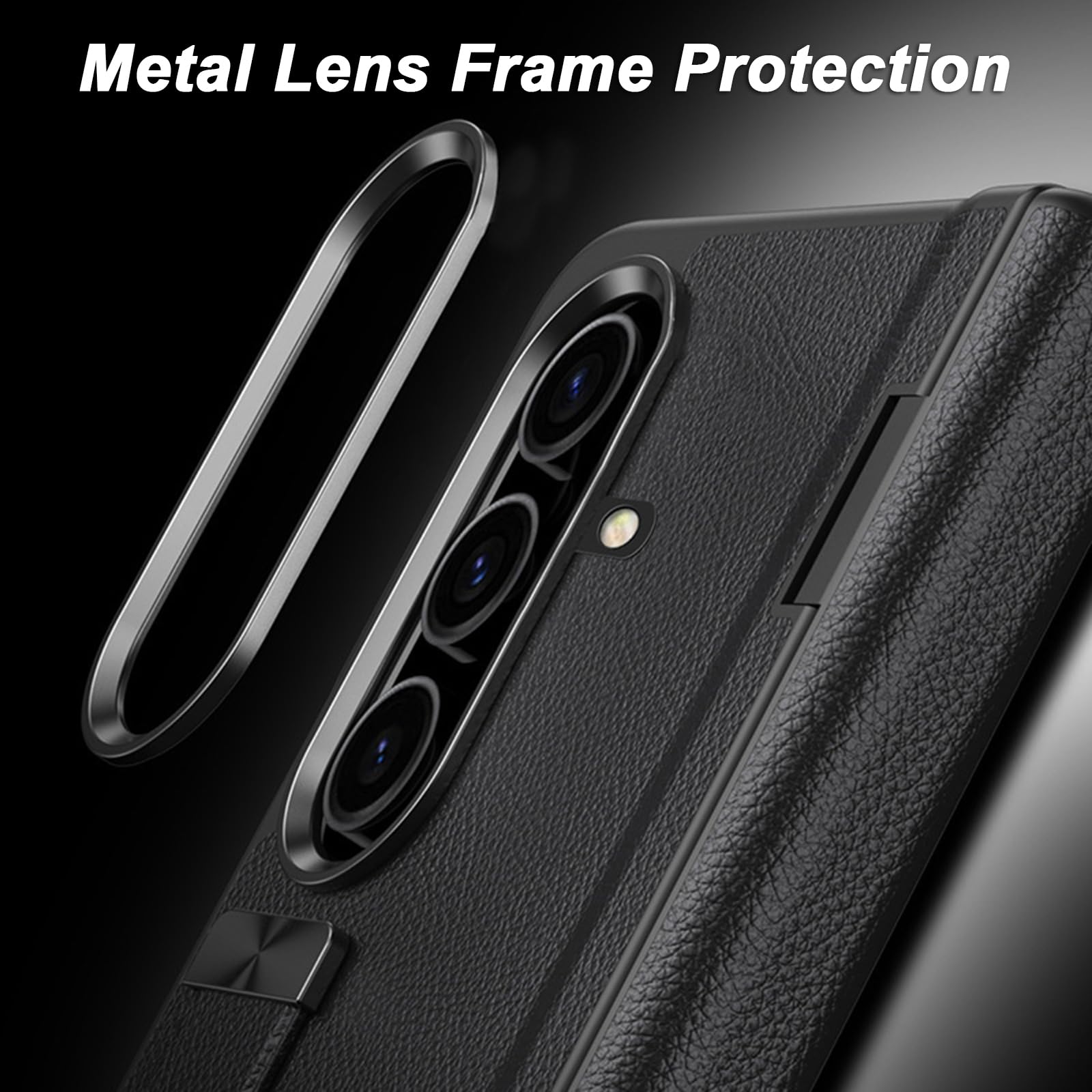 Lederhülle für Samsung Galaxy Z Fold 8 Ultra, mit Metall Objektiv Rahmen | All-inclusive Glas Bildschirm Scharnier Schutzhülle mit Handschlaufe Ständer Handyhülle,Weiß,Fold 8 Ultra