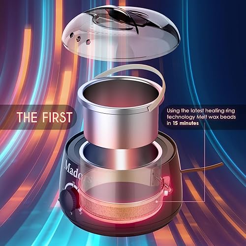 Miniatura 3 de Kit de depilación para mujer, calentador de cera con anillo de calefacción para depilación, control inteligente de temperatura, máquina de cera con