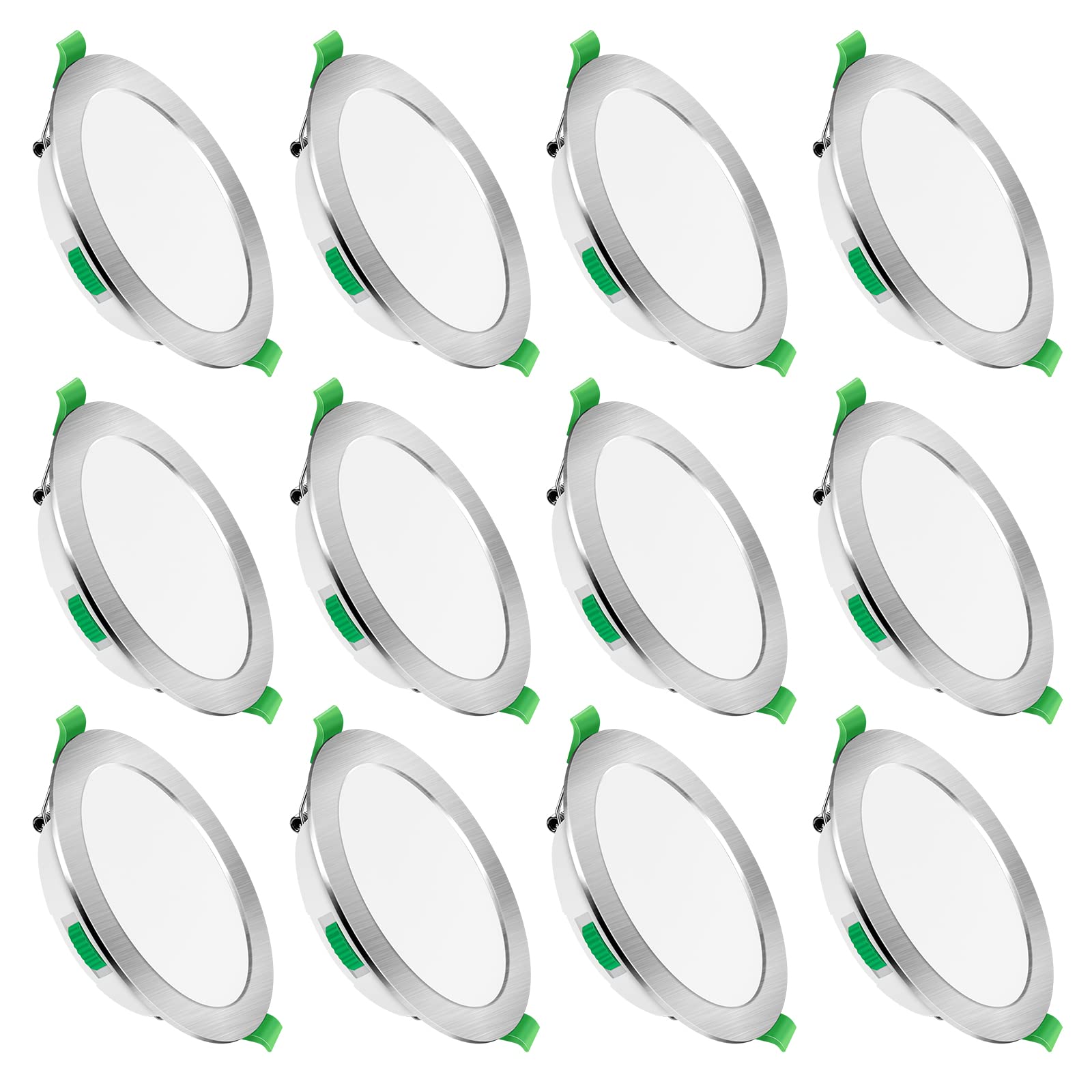 LED Einbaustrahler 230V 7W Dimmbar Ultra Flach Einbauleuchten, 580lm IP44 Rund Chrom gebürstet Deckenspots, Warmweiß 3000K Neutralweiß 4000K Kaltweiß 6500K Einstellbar Deckenstrahler, 12er Set