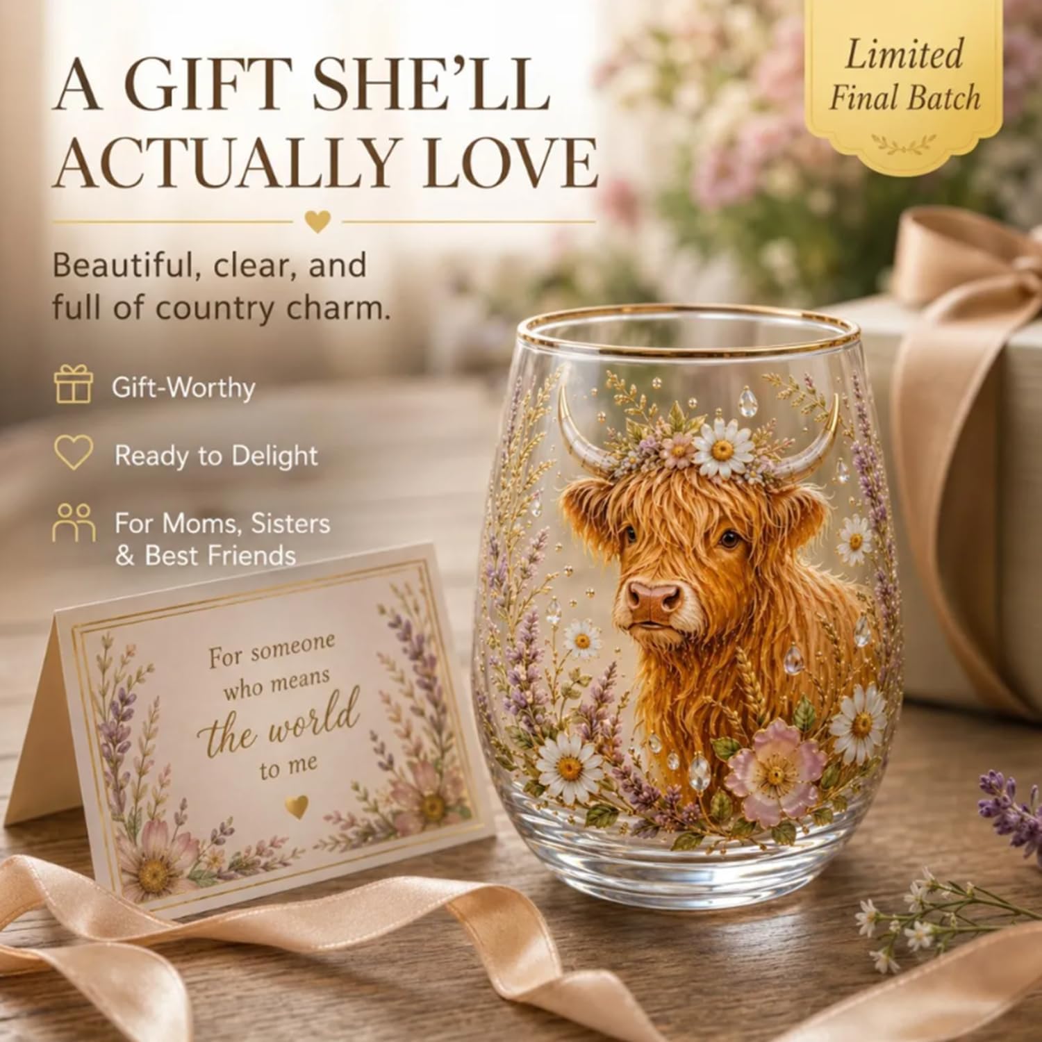 Highland Beauty Glas, handbemalte Highland-Kuh-Schönheits-Glasbecher, lustiges Highlandcow-Gläser-Geschenk-Set, Trinkglas für den täglichen Gebrauch und bedeutungsvolle Urlaubsgeschenke (3 Stück)