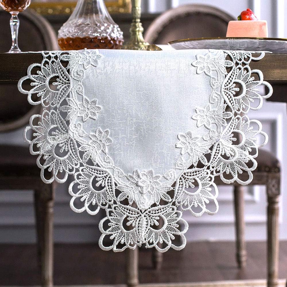 ARTABLE Camino de mesa rectangular de tela de encaje con exquisito bordado de macramé para despedidas de soltera, bodas, fiestas, decoración de mesas largas (blanco, camino de mesa de 16 x 84 pulgadas