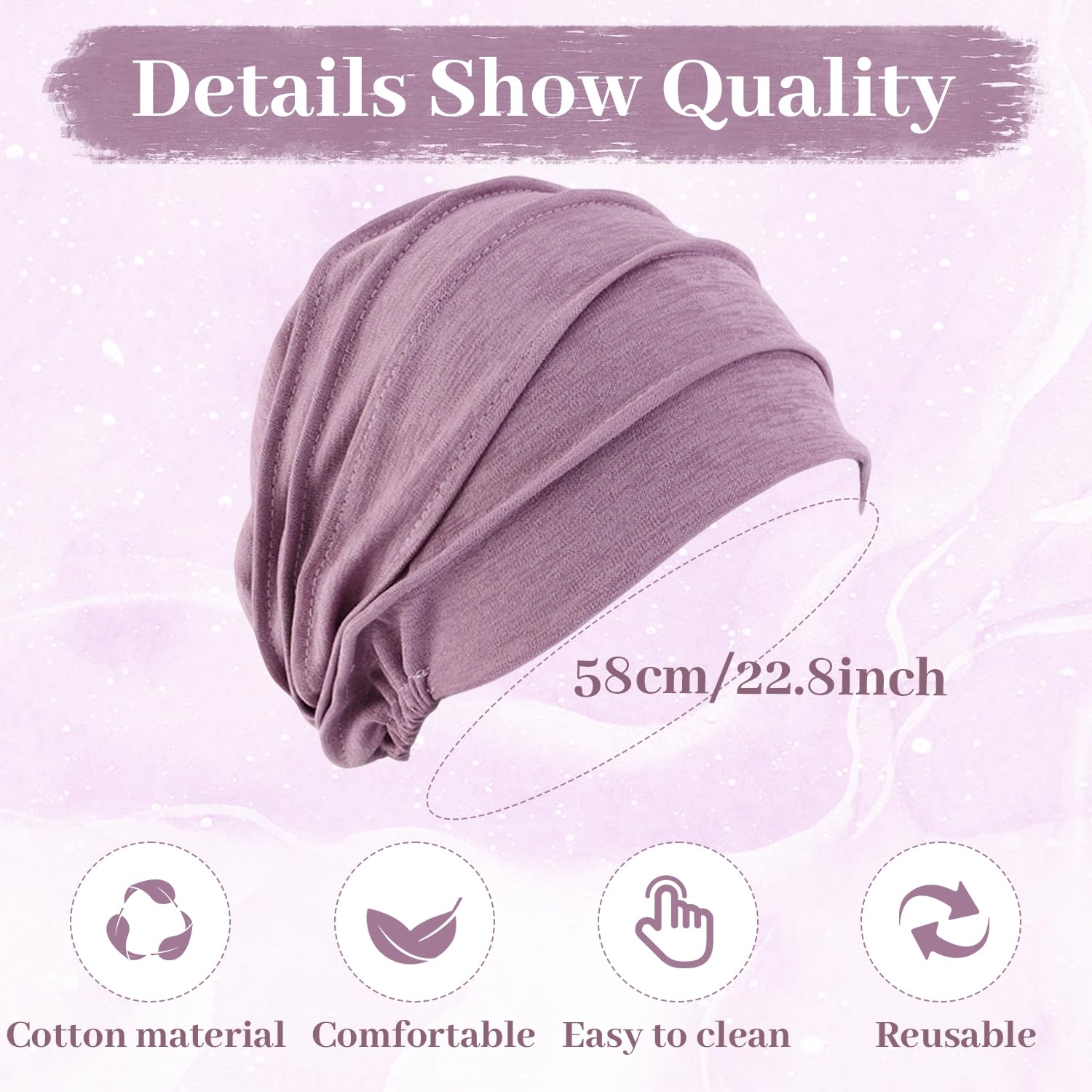 Pack de 2 Turbantes de Algodón para Mujer, Gorros Quimioterapia Transpirables, Pañuelo de Cabeza para Pérdida de Cabello (Rosa y Púrpura)
