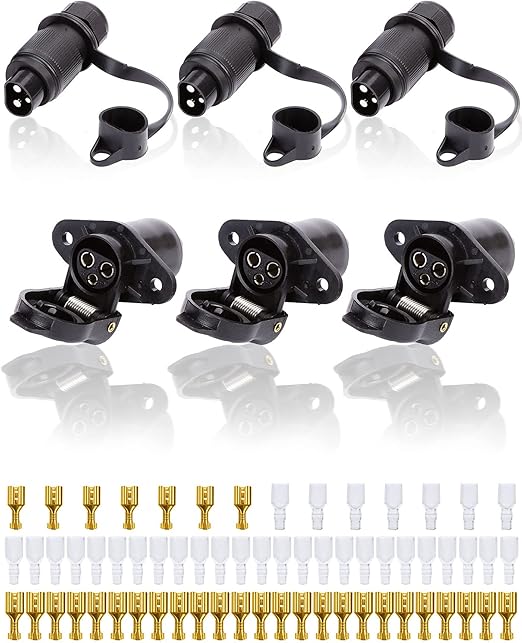 Kits Prise 3 Broches Remorque 12V 24V Connecteur Attelage Camion Tracteur Caravane Porte-Vélo