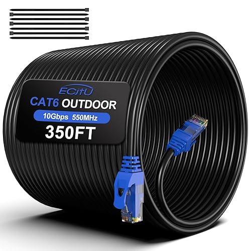 Miniatura 11 de Cable Ethernet Cat6 para exteriores de 30 pies, para enterrar, de servicio pesado para enterramiento directo, cable de parche CCA de 24AWG, POE,