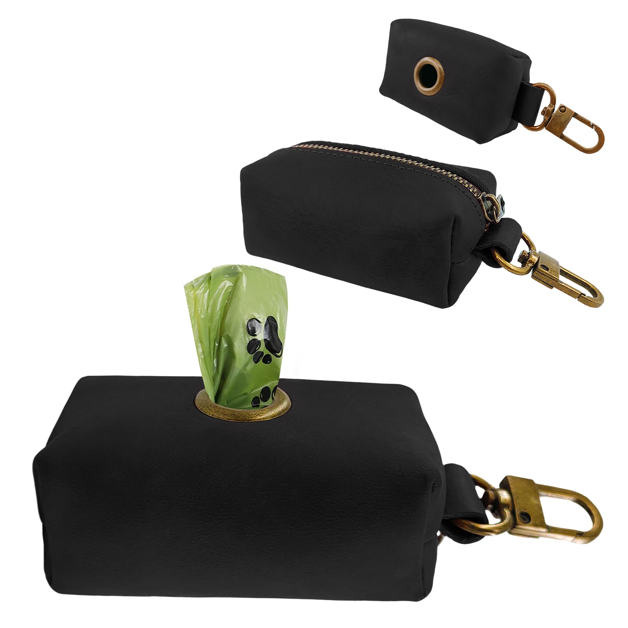 HIFA Genuine Leather Dog Leash Holder, Holder for Leashes - Soft Touch Rustic Brown Leather, Metal Clips and Easy Access to Pet Waste Dispenser-