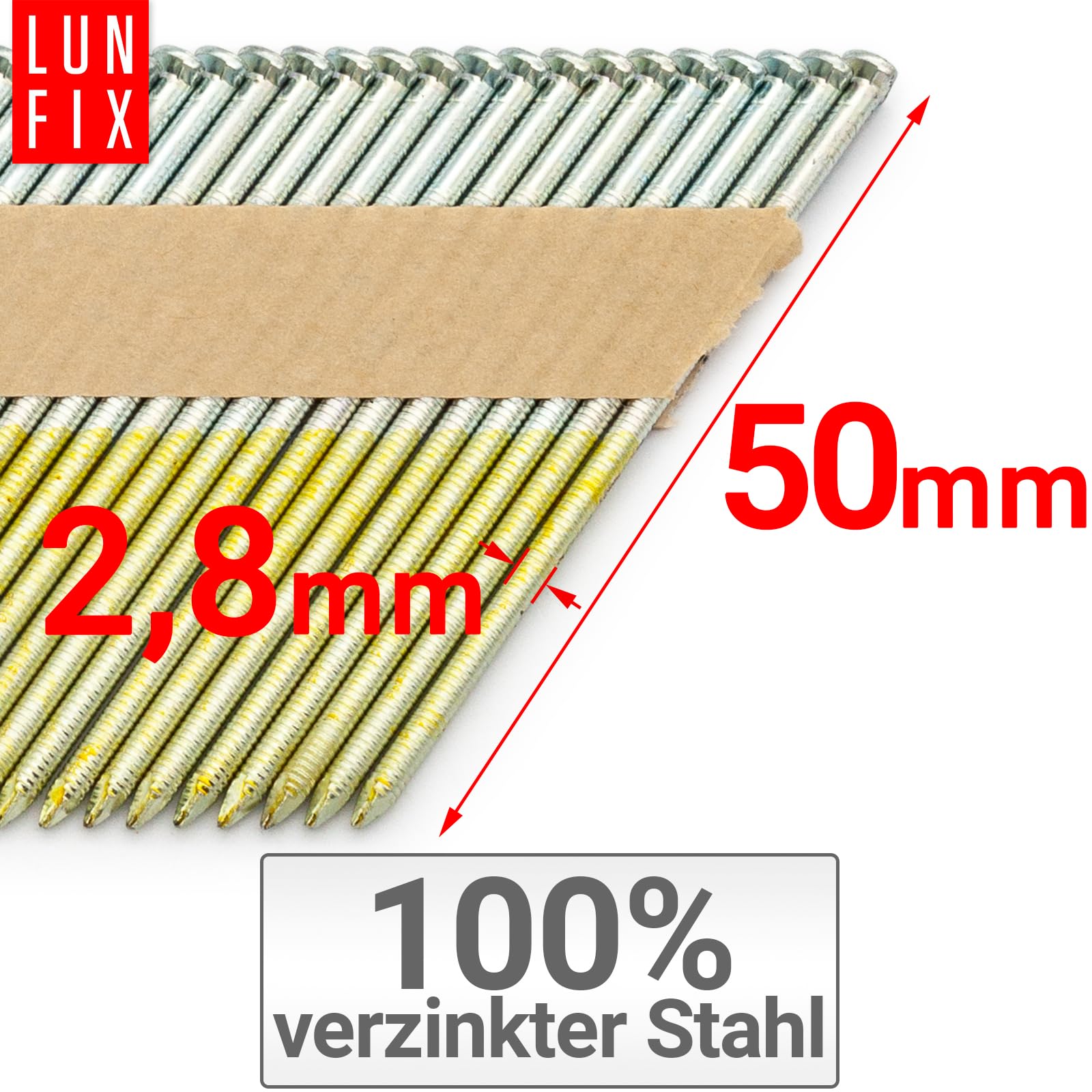 Clous Charpente 4000 pcs, 34°, Tête D, 2,8x50 mm, Tige Lisse, en Bande Papier, Galvanisé, Pour Pistolet À Clous, Cloueuse Pneumatique, Clou Pour Cloueur, Pointe | Reliure papier sur bandes pour cloueuse à gaz, cloueuse à air comprimé